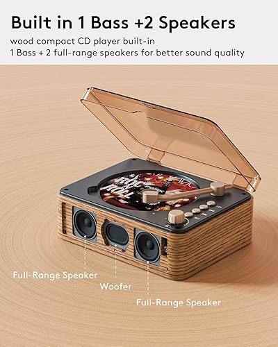 Miniatura 2 de Caja de música con reproductor de CD con Bluetooth, nostálgico, retro, reproductores de CD portátiles para el hogar, altavoces de alta fidelidad,
