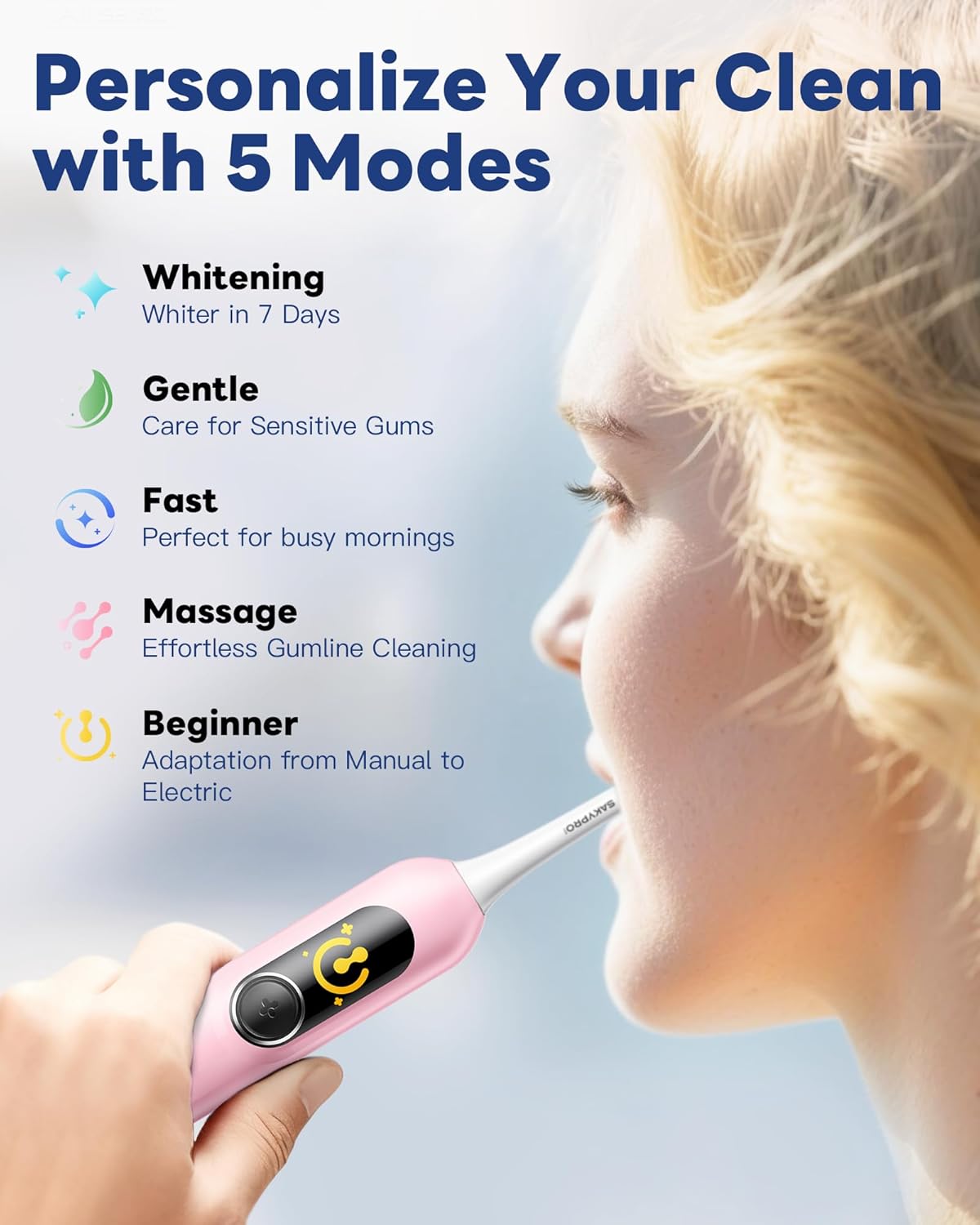 AI Electric Toothbrush w/ 6 Brush Heads, Smart Sonic Toothbrush for Adults Kids Teens, 150-Day Rechargeable Battery, Whitening Real-Time Brushing Map, Travel Case (G5S)