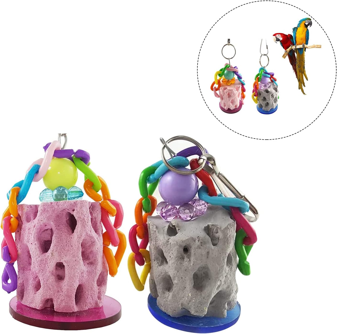2 Pcs Parrot Chew Toys Natural Materials Bird Beak Calcium Stone, Hanging Chew Toy for Macaw, African Grey, Cockatiel and Other Medium to Large Birds image 3