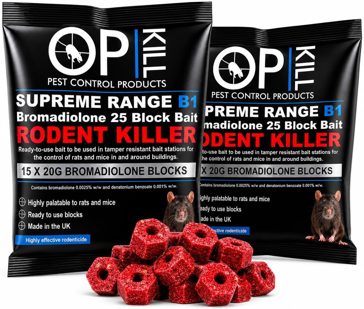 Rat Poison & Mouse Killer TWIN PACK 600g Strongest Bait Available Weatherproof Fast Acting and Safe For Professional and Domestic use (Professional Choice Blocks 30 x 20g) …