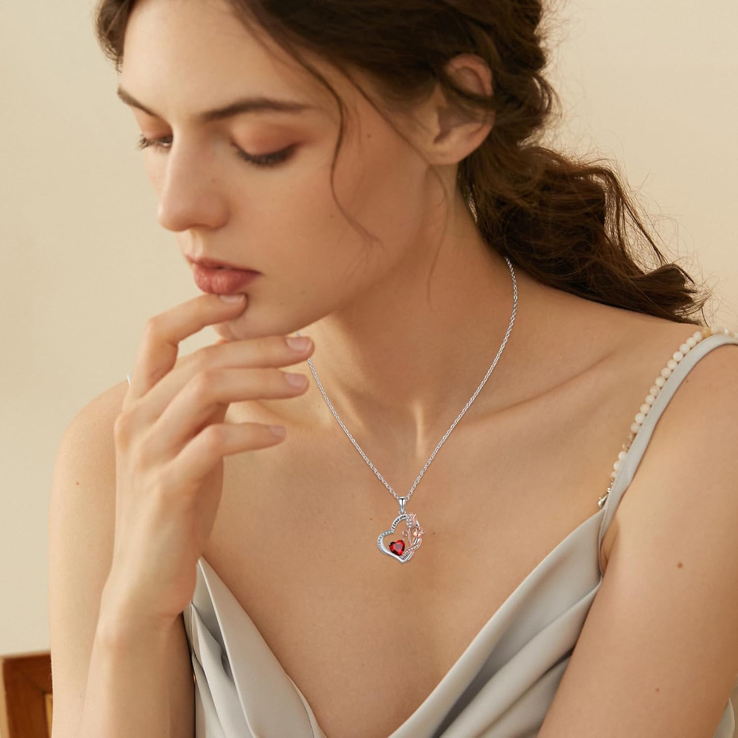 Rose Heart Necklace for Women 14K Rose Gold/White Gold Filled I Love You Pendant Anniversary Birthday Christmas Valentine's Day Jewelry Gifts for Women Her Wife Daughter, Birthstone Jewelry with 18+2 Inch Chain - Image 2