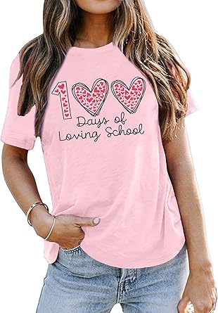 100 Days Of Loving School Teacher T-Shirt - Cute Valentine's Day Teacher Tee For Kindergarten Educators