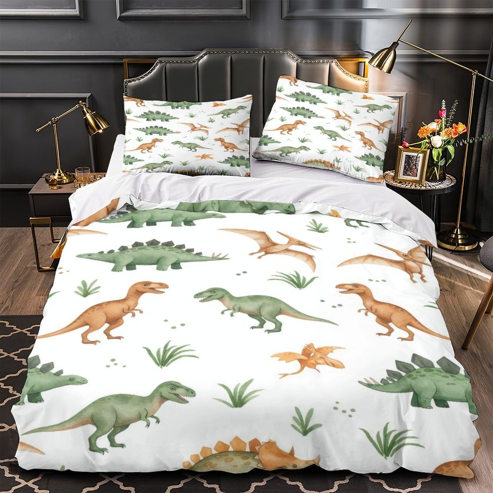 Housse de couette dinosaure 3D 220x240 cm parure lit microfibre ado