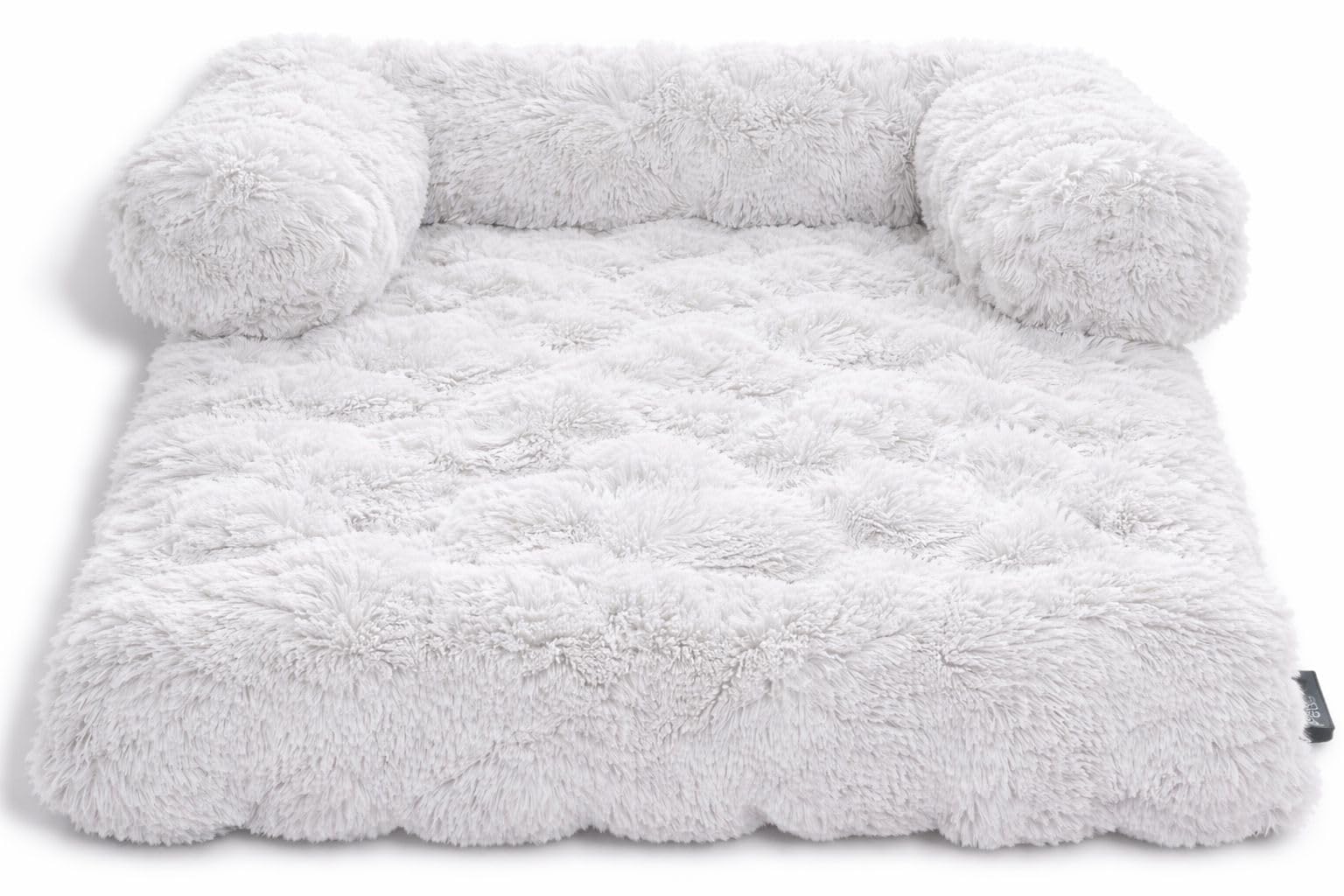 L S U Square Fleece Pet Sofa Bed Mat with Bolster Support - Luxury Plush Non Slip Base Dogs, Cats Waterproof Cushion (silver 90x90x15) โ image 1