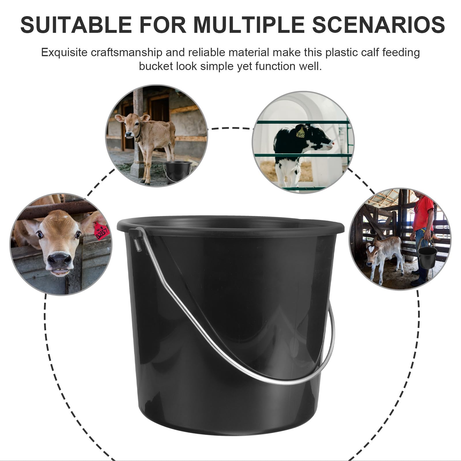 Cubo portátil de plástico para terneros de 8 litros con asa, contenedor multiusos para agua y piensos para ganado, suministros de granja y rancho, ideal para terneros y cuidado de animales