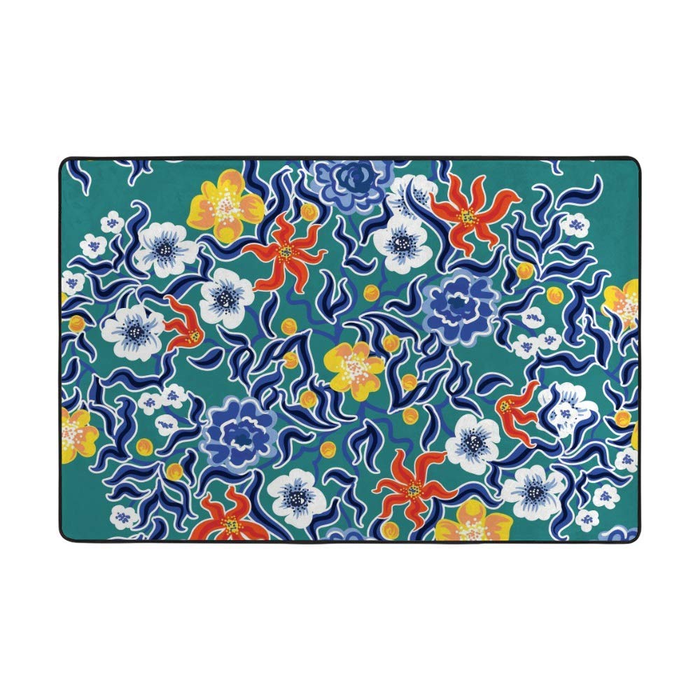 Tapis de sol en velours bleu corail 80x147 cm salon et chambre