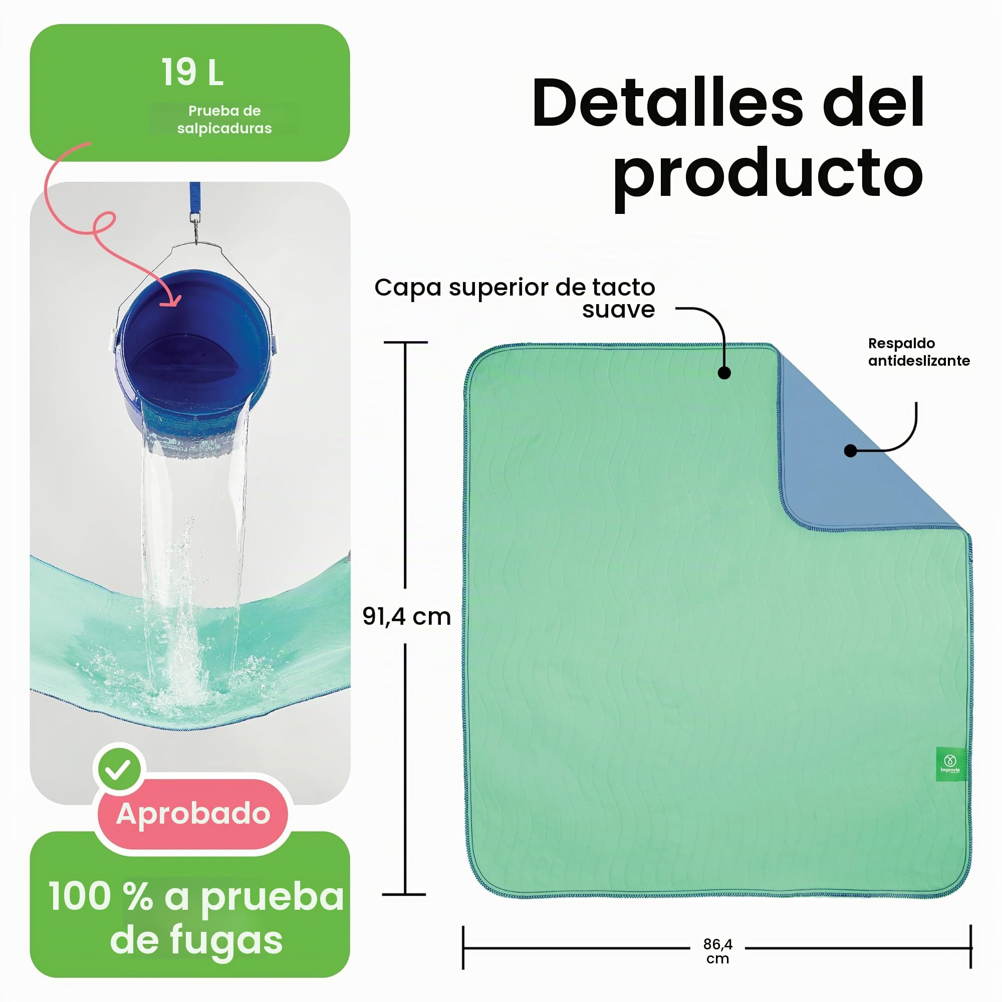 IMPROVIA® Almohadillas lavables de 34 x 36 pulgadas (paquete de 4) – Almohadillas reutilizables de gran absorción para incontinencia para niños, adultos, ancianos y mascotas – Almohadilla protectora