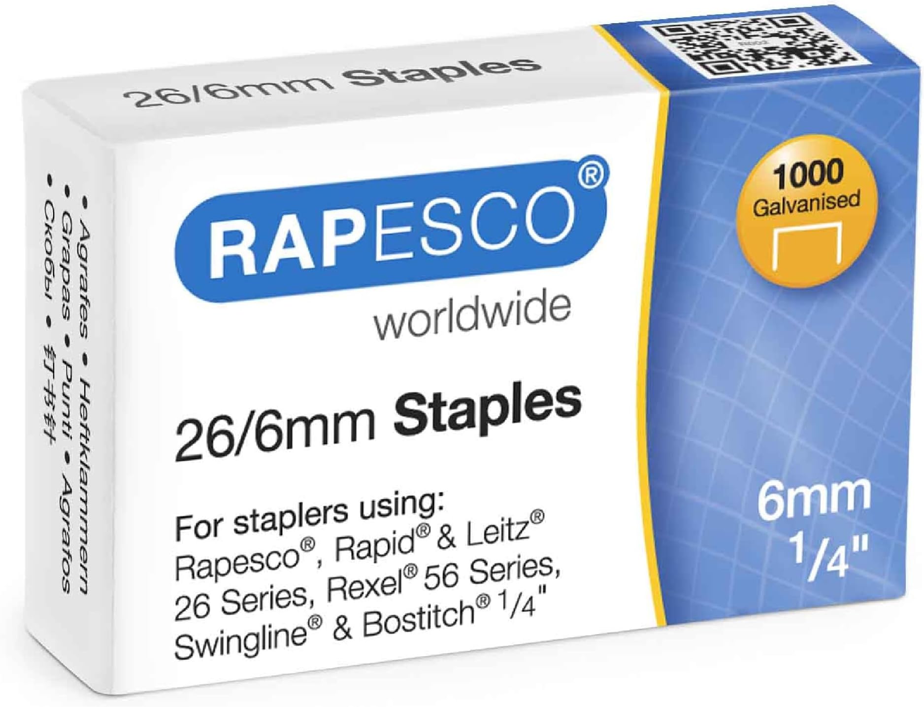 Rapesco S11661Z3 26/6mm (No.56) Galvanised Staples, Box of 1000