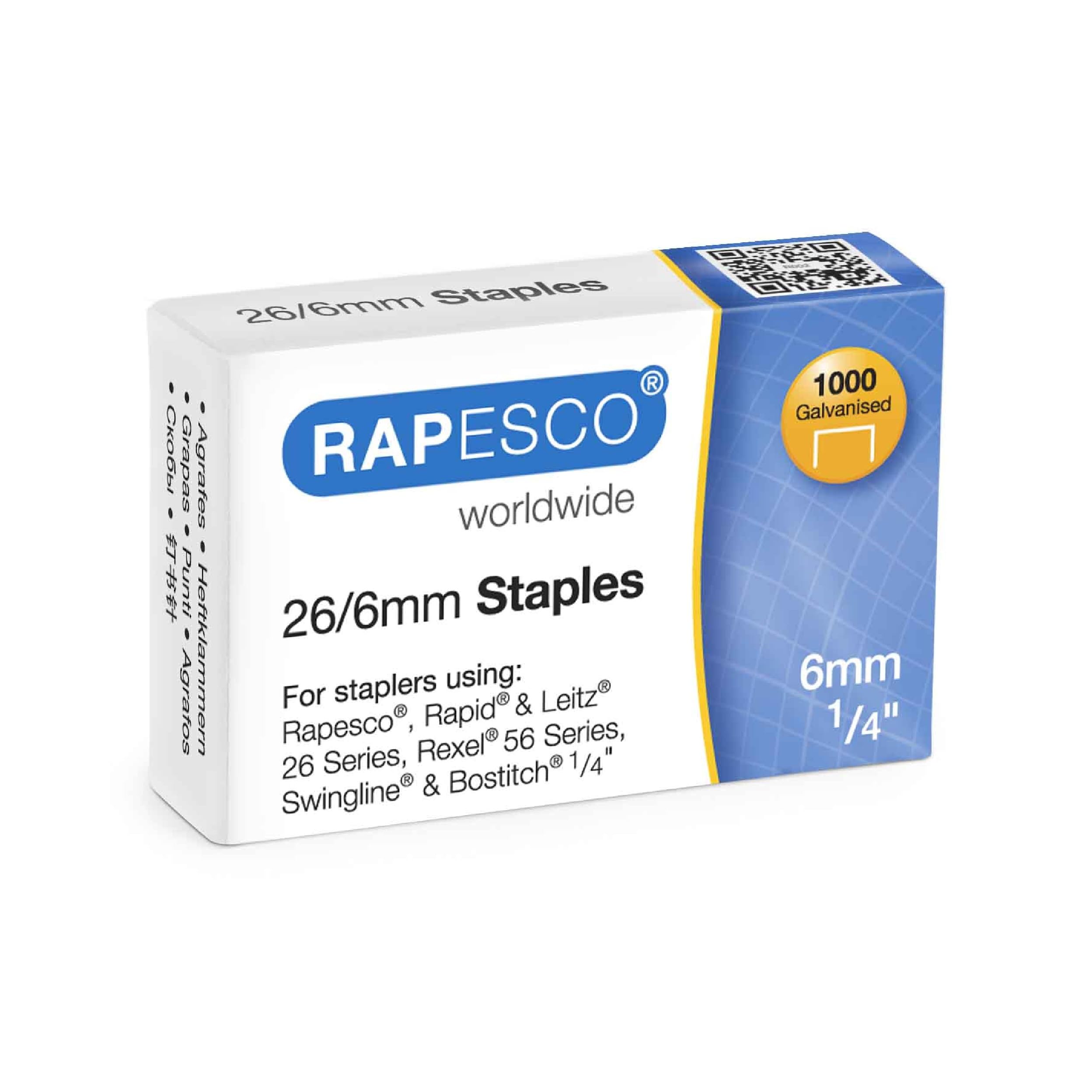 Rapesco S11661Z3 26/6mm (No.56) Galvanised Staples, Box of 1000