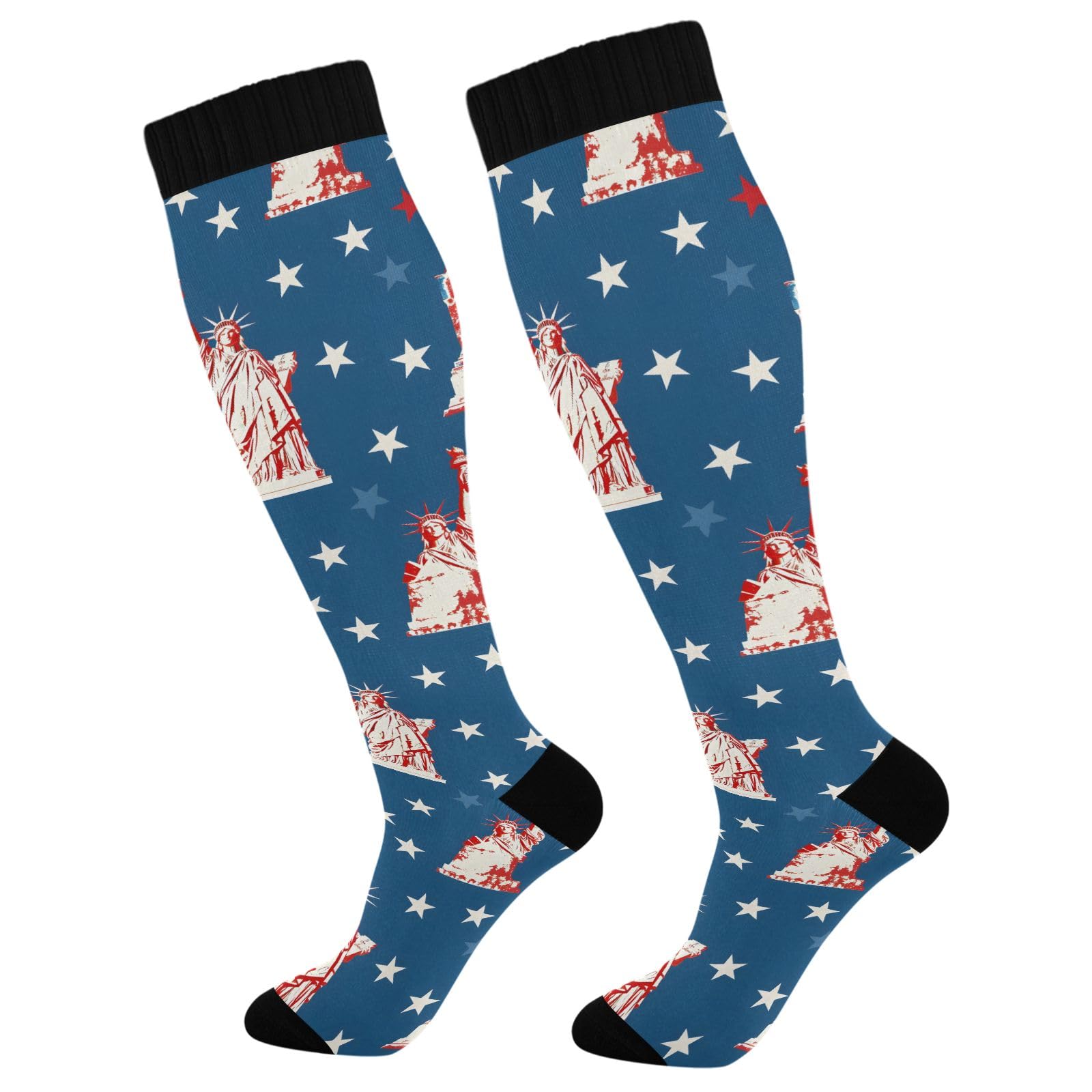ALAZA Athletic Compression Socks Knee High Socks Stockings for Women The Statue Of Liberty 2 Running Circulation Sport Football