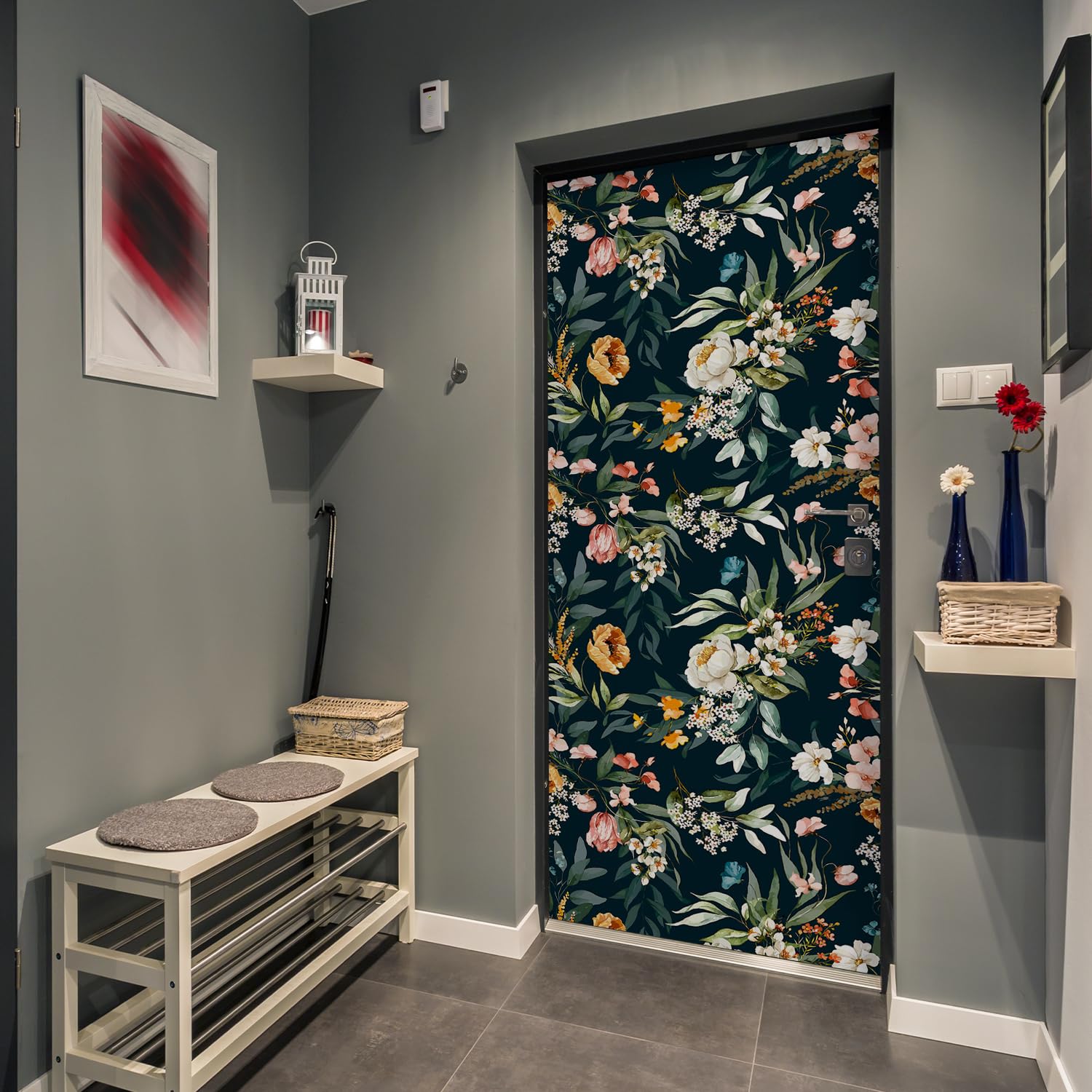 funlife Peel and Stick Door Wallpaper Mural Decal for Bedroom Living Room 15.19" x78.74" 2pc Vintage Eden Floral