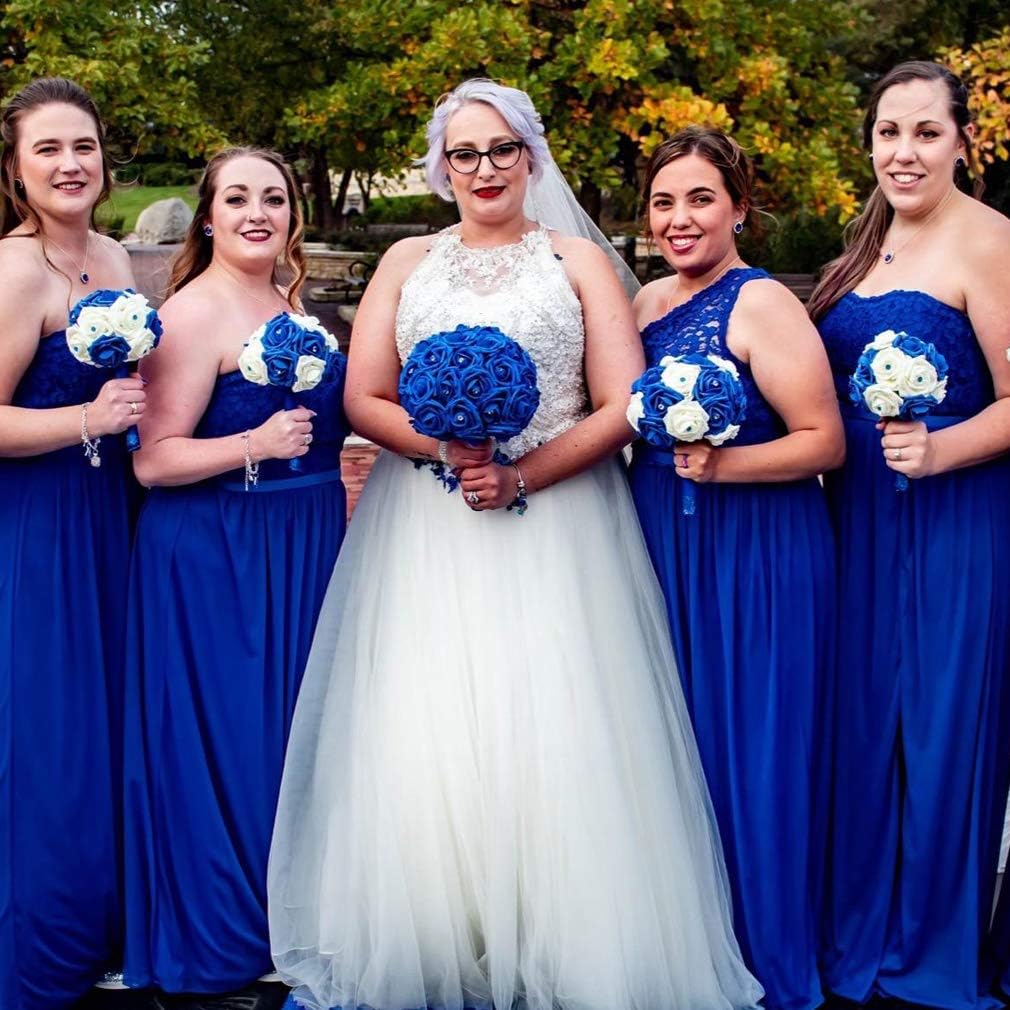 Artificial Flowers 25pcs Real Looking Royal Blue Foam Fake Roses with Stems for DIY Wedding Bouquets White Bridal Shower Centerpieces Arrangements Mothers Day Party Tables Decorations - Image 6