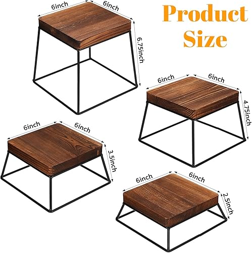 Miniatura 2 de Youyole 4 elevadores de exhibición de alimentos al por menor de 2.53.54.756.75 pulgadas de alto de madera y metal negro soporte para pizza, soporte