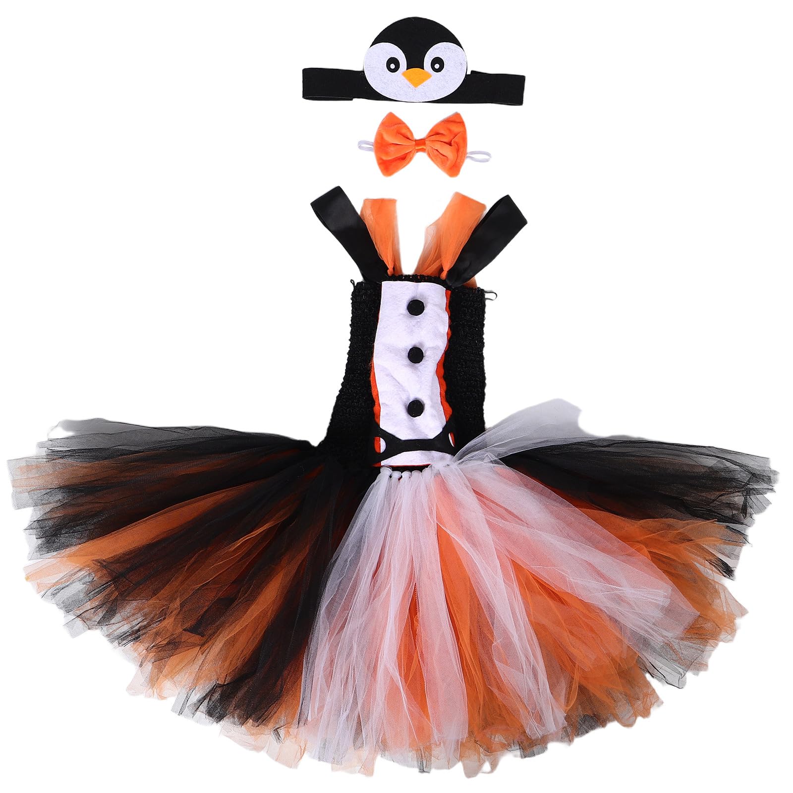 Healvian 1 zestaw kostiumu pingwina cosplay: Halloweenowa sukienka tutu z pingwinem, opaska na głowę, muszka, przebranie zwierząt, strój na Halloween, Boże Narodzenie, urodziny, artykuły na imprezę