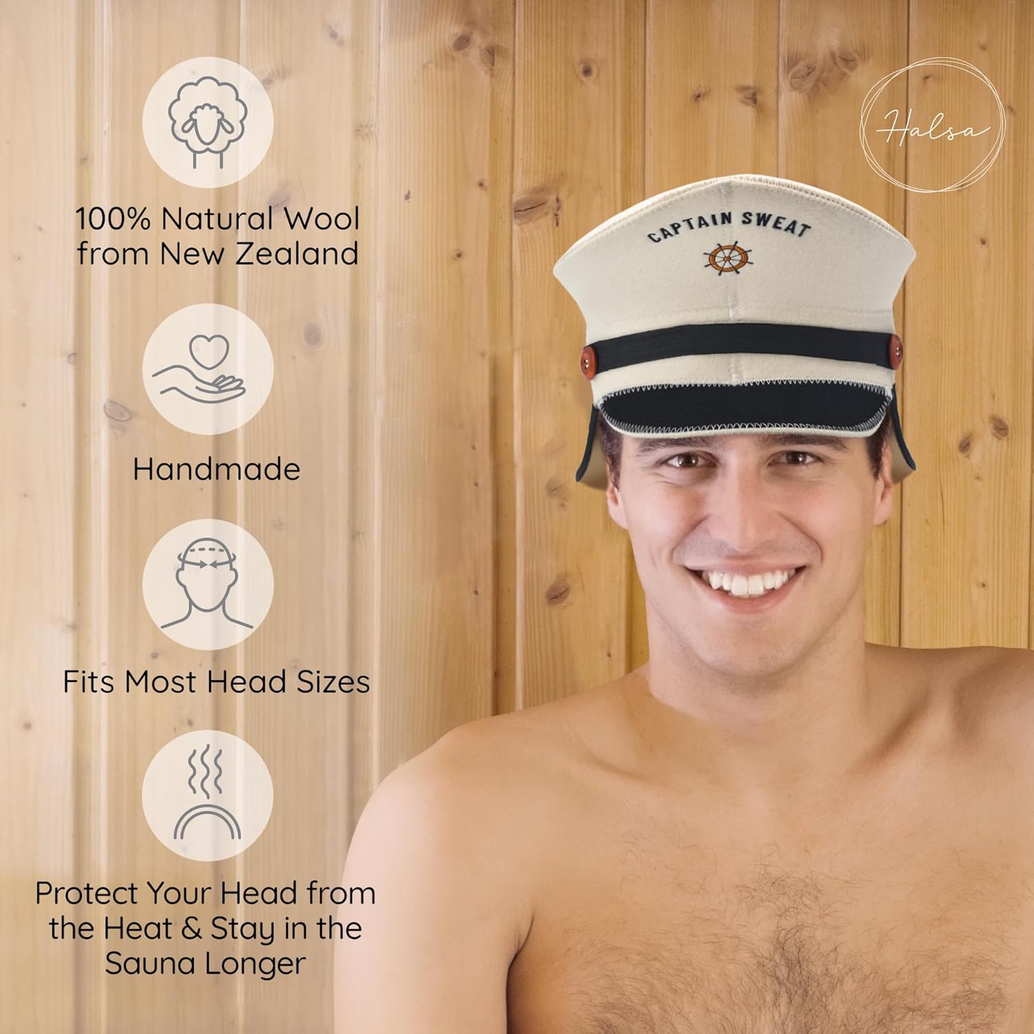 Halsa Sauna Hat - Captain Sweat Wool Sauna Cap for Men & Women, Eco-Friendly, Handmade, Breathable, One Size Fits All - Spa, Steam Room, Banya - Image 2