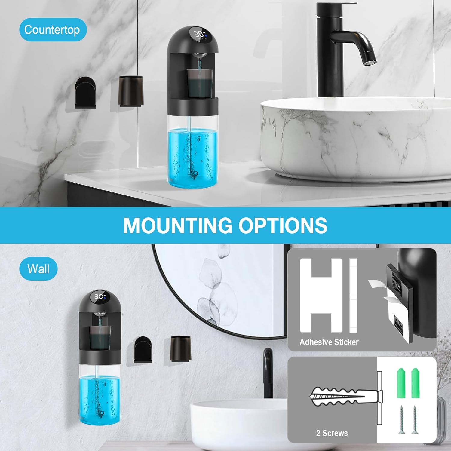 Automatic Mouthwash Dispenser for Bathroom, 20.29 Oz Dispensers with Magnetic Cups,Wall Mounted Dispenser,3 Dispensing Levels,Bathroom Accessories,House-Warming Gifts (Black)
