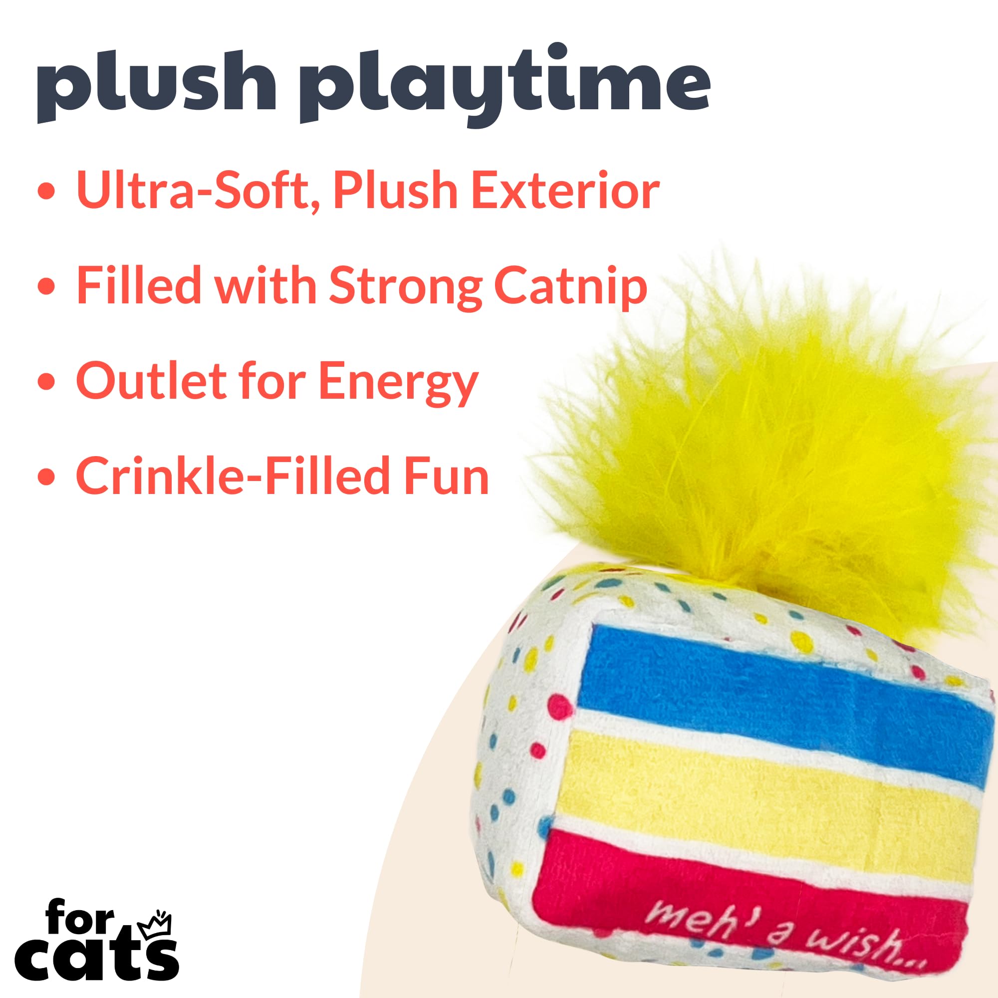 Huxley & Kent Plush Cat Toy | Meh' A Wish Cake | Birthday Strong Catnip Filled Cat Toy | Plush Interactive Kitten and Cat Toy with Catnip and Crinkle | Kittybelles
