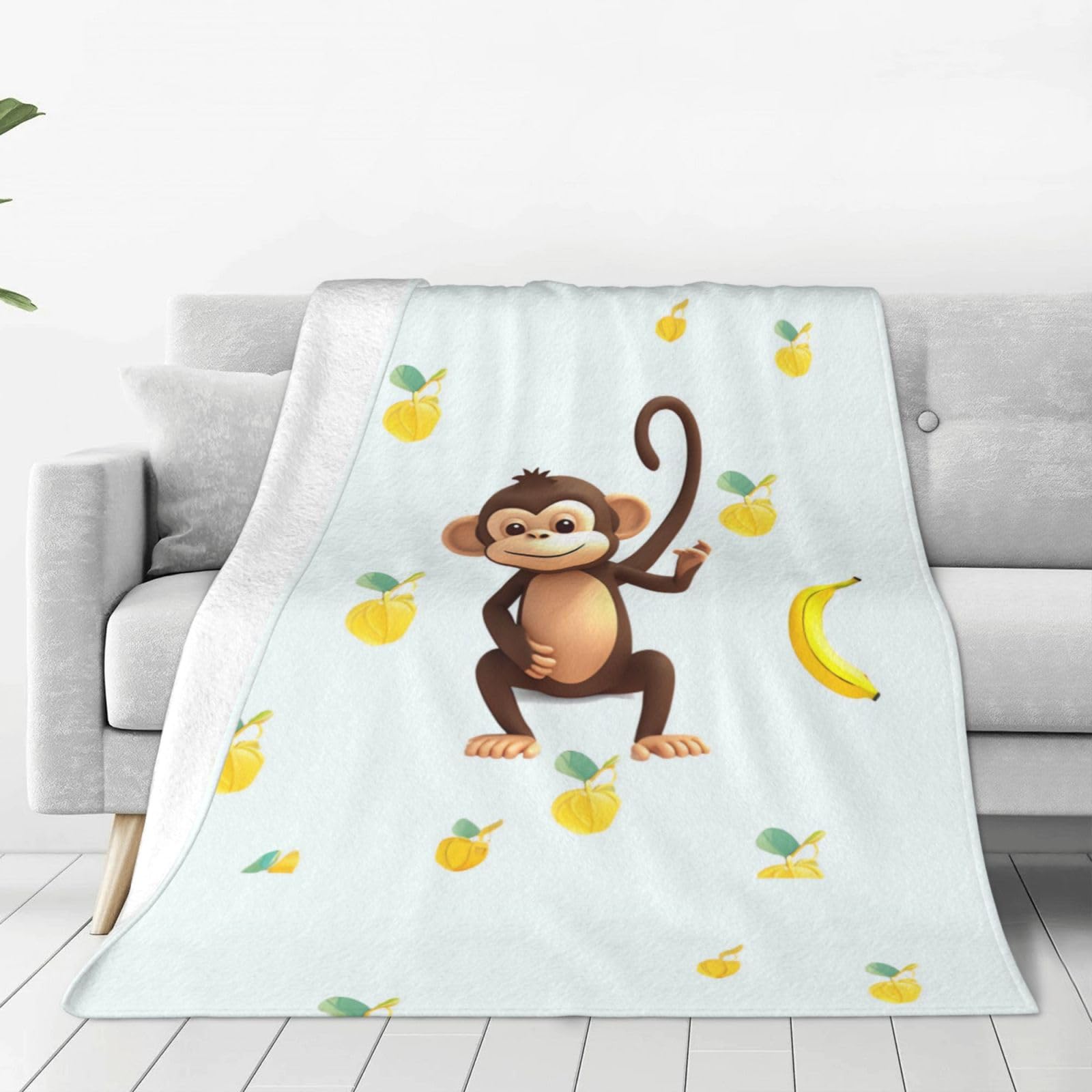 Monkey and Banana Throw Blanket for Couch, Plush Fuzzy Soft Flannel Blankets and Throws for Sofa, 40"x30" Bed Blankets for Travel Camping Chair, All Season Warm Fleece Blanket