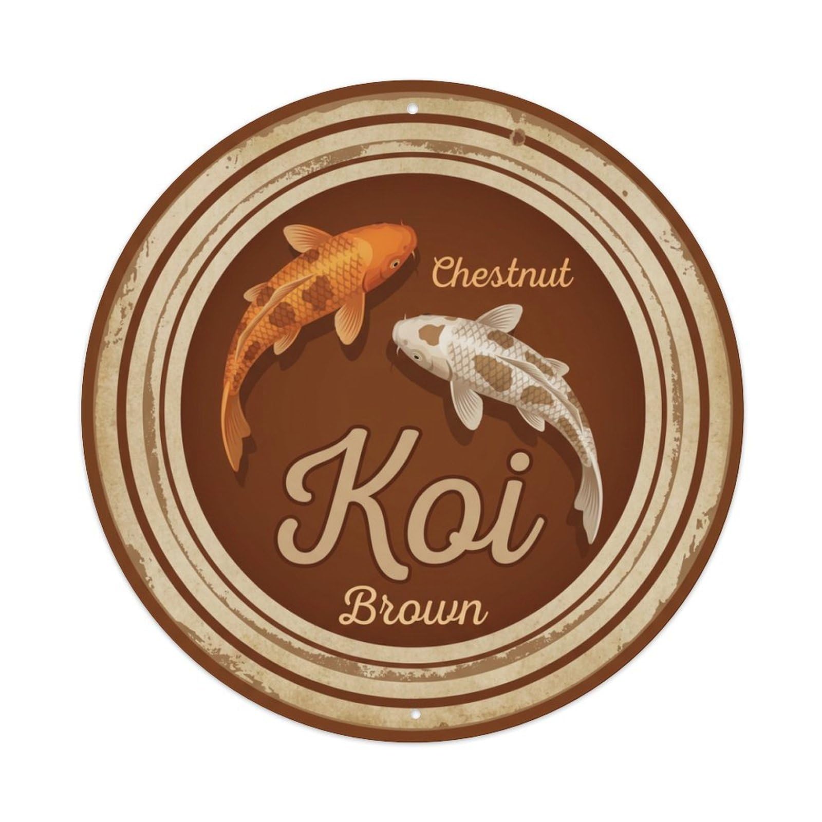 Koi Fish Chestnut Brown Waters Warm Earthy Natural Rich Metal Tin Sign