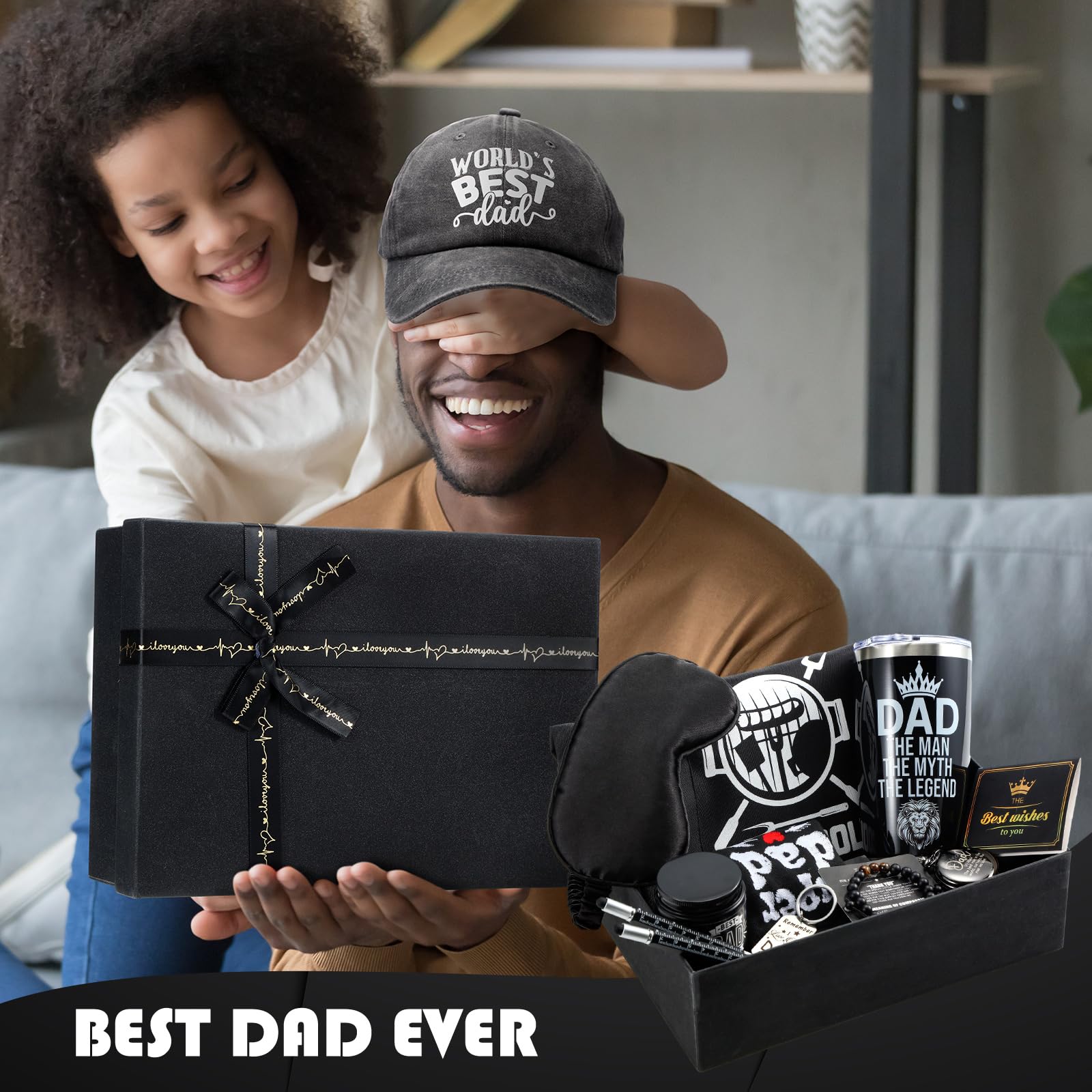 Breling Los mejores regalos para papá, regalos para el día del padre, regalos de cumpleaños para papá, incluye manta de vaso, total de 14 piezas de regalos para papá de hijo, hija y niños