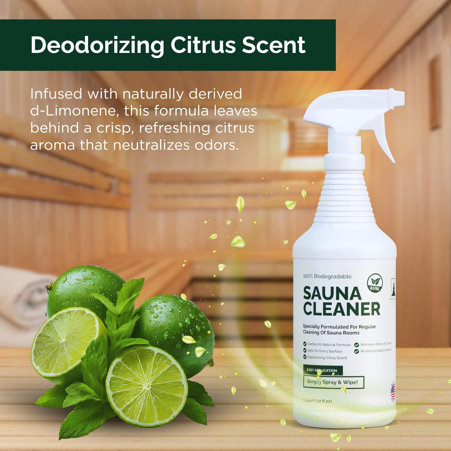 Northwood Sauna - Sauna Cleaner - Natural Wood Cleaner & Deodorizer - Ready-to-Use Spray - 1 Quart (32 Fl Oz)