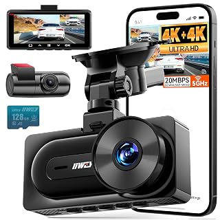 IIWEY 4K+4K Dash Cam Front and Rear, Dual STARVIS Sensor, 5G WiFi-6 (up to 20MB/s) with App, 128G SD Card Included, GPS, Dash Camera for Cars with 24/7 Parking Mode, 3.18 Inch IPS, 170° Wide Angle - Amazon product rated Grade A