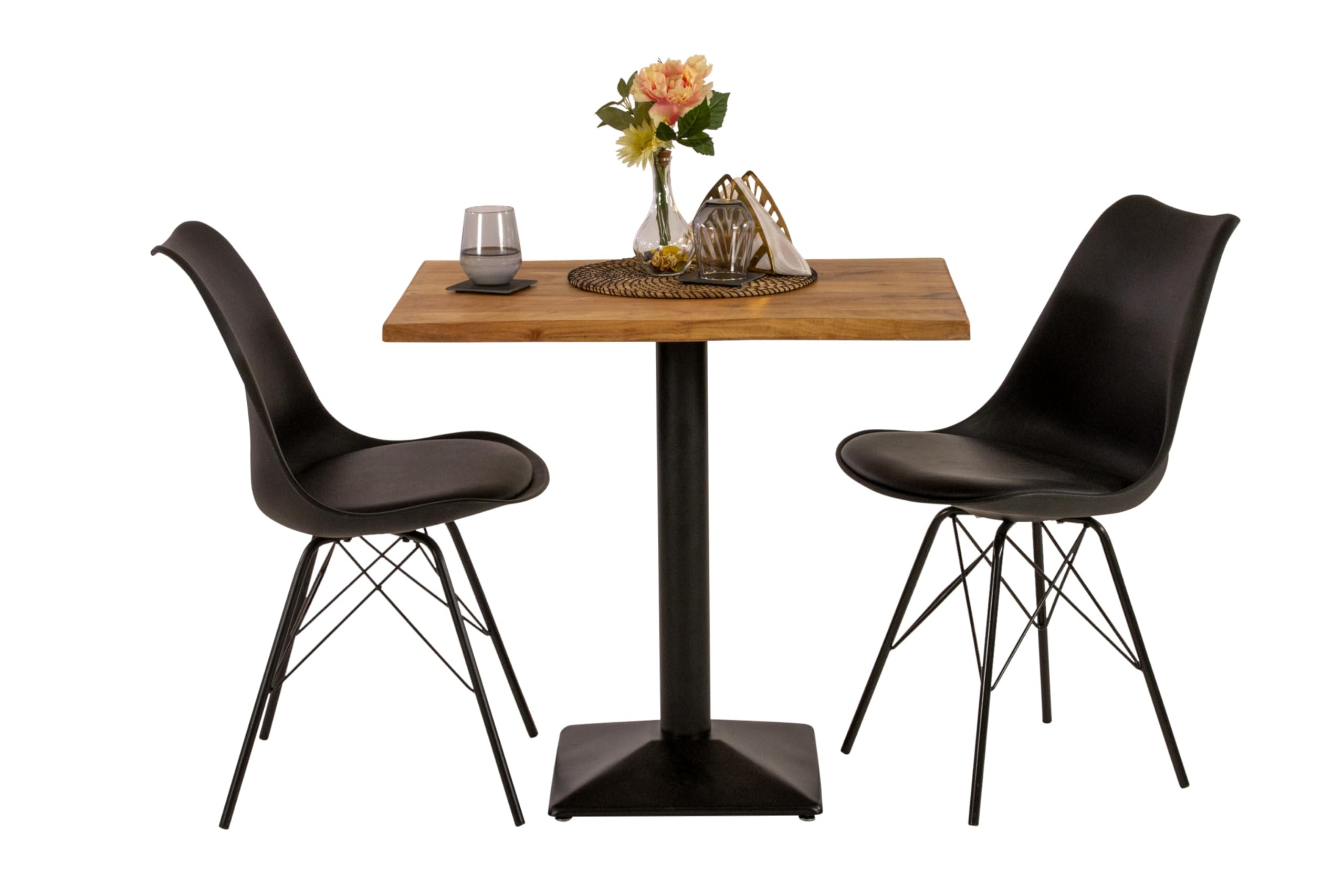 SAM Bistrotisch INES | 80 x 60 cm | Akazienholz massiv | Farbe: Natur | echte Baumkante | Säulen-Gestell Metall Schwarz | Baumkantentisch/Säulentisch/Esstisch für Küche, Café & Essbereich