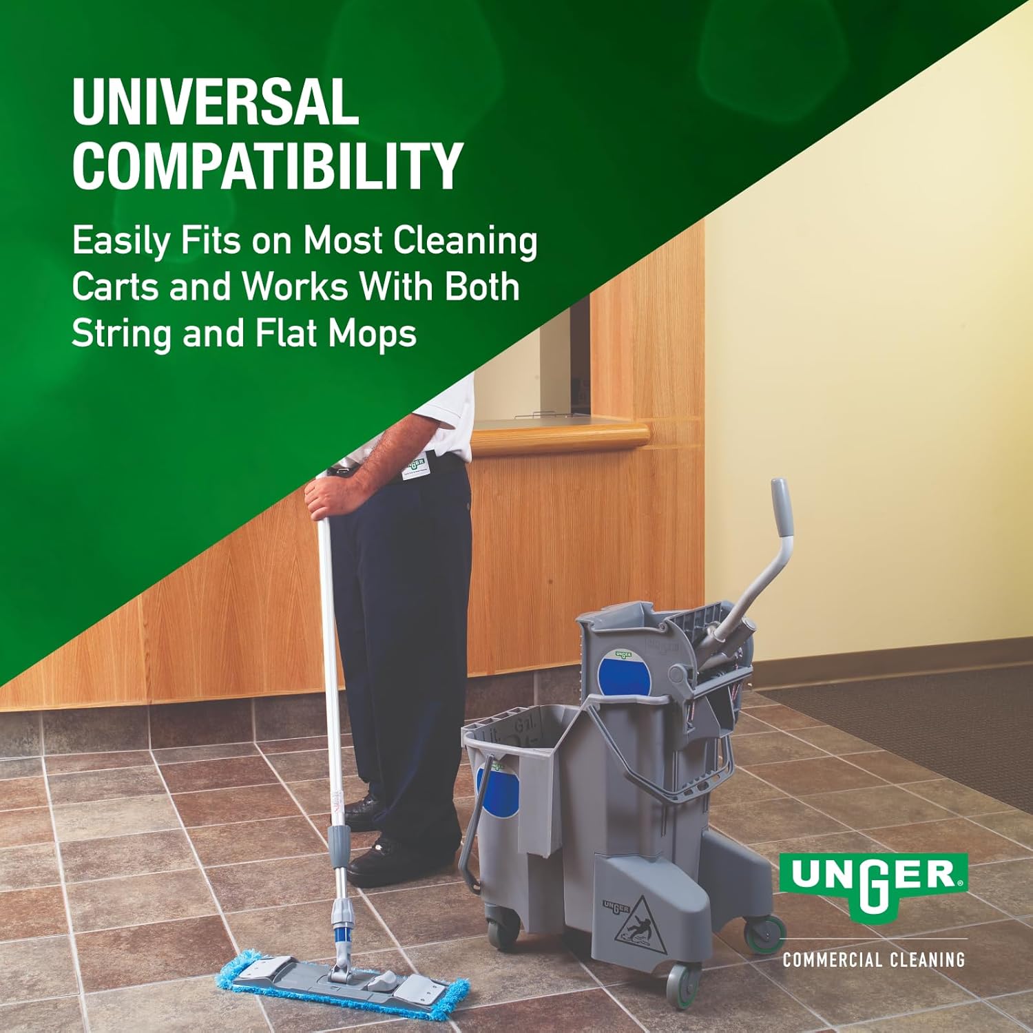 Unger Commercial Dual Bucket Mop System, Dual-Compartment Bucket with Side-Press Wringer for Clean/Dirty Water Separation, 8 Gallon, Gray, SmartColor Compatible - COMBG