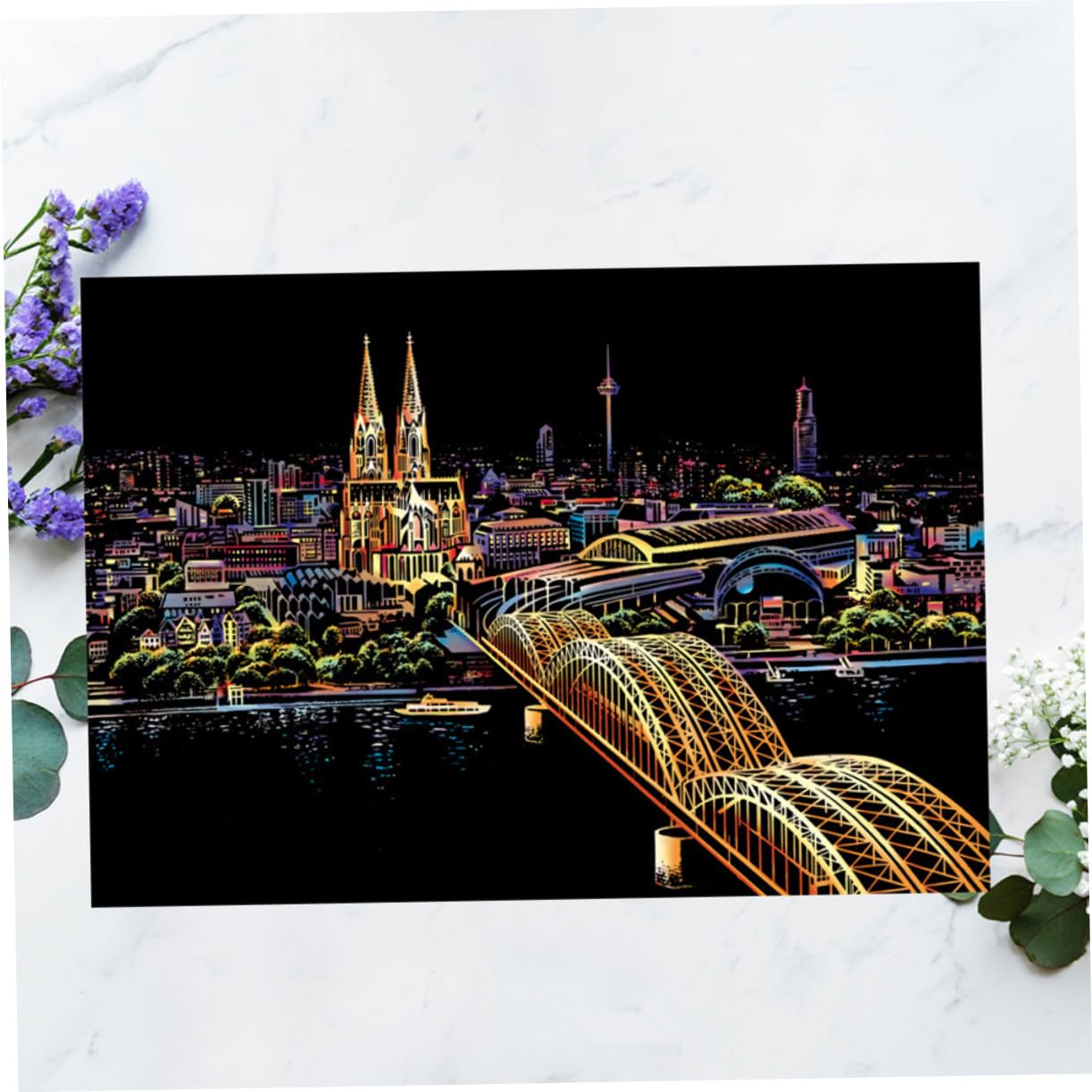 Motif Cathédrale de Cologne Outil de Décompression Sûr pour Dessin à Gratter pour Adultes en Papier et Présent DIY Loisirs Créatifs et Décoration