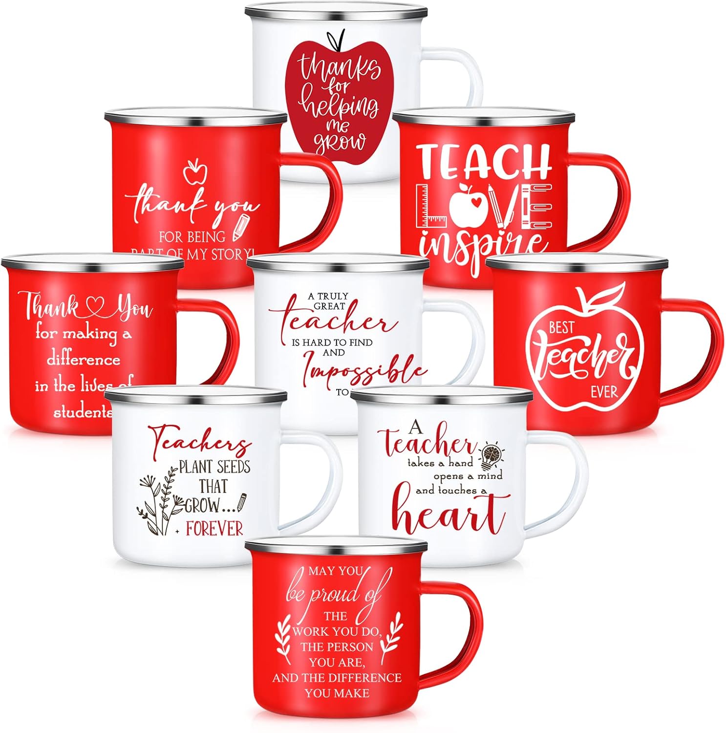 Teacher Appreciation Gift Bulk 12 oz Enamel Coffee Mug Teachers Thank You Gifts for Teacher Appreciation Week Team(9 Pcs,Apple)