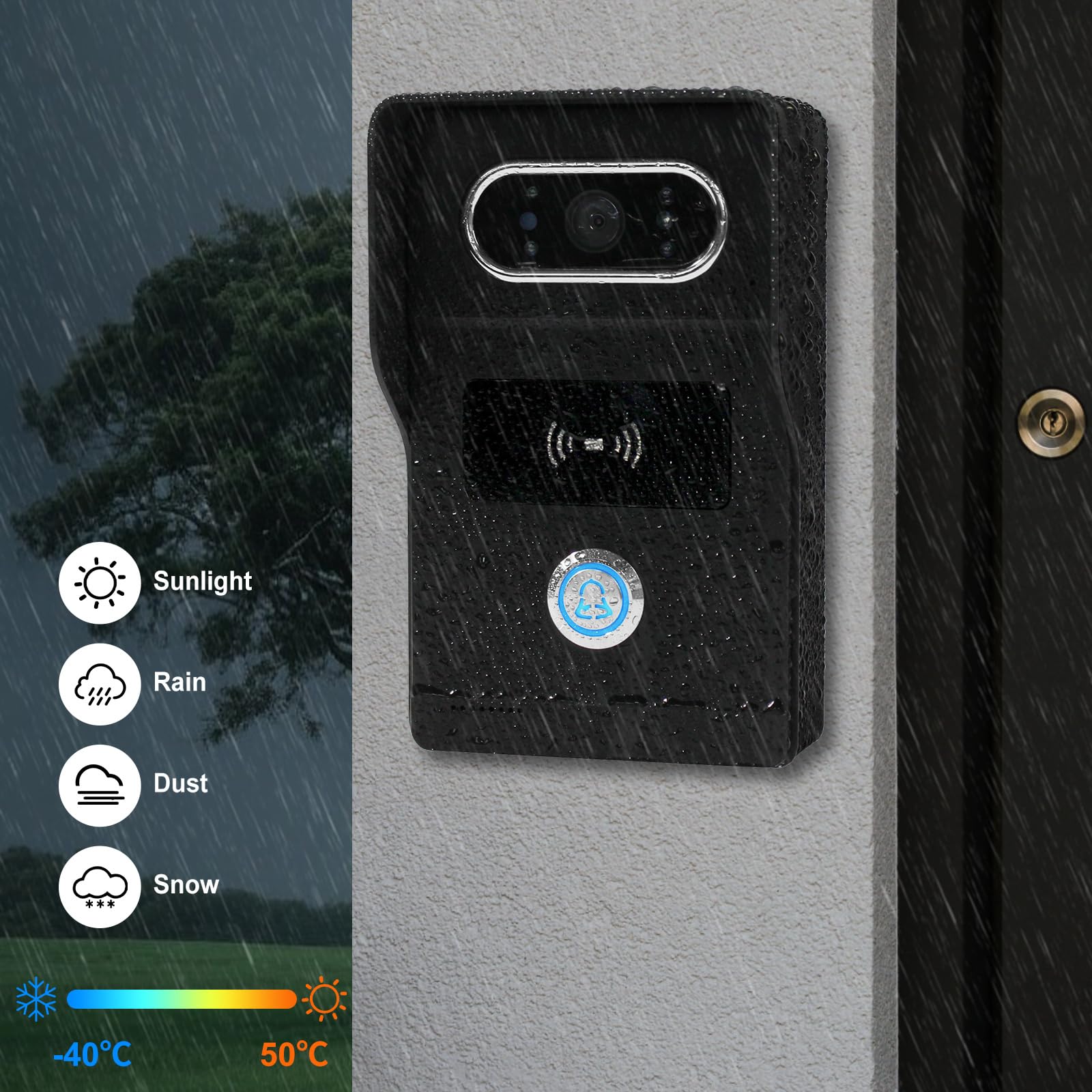 Videoportero WiFi Sistema de Intercomunicación 1080P, 7'' Monitor Táctil a Color,Timbre Video Mirilla 2 Hilos,Sblocco con Scheda RFID/APP Tuya,Audio Bidireccional,2,4GHz