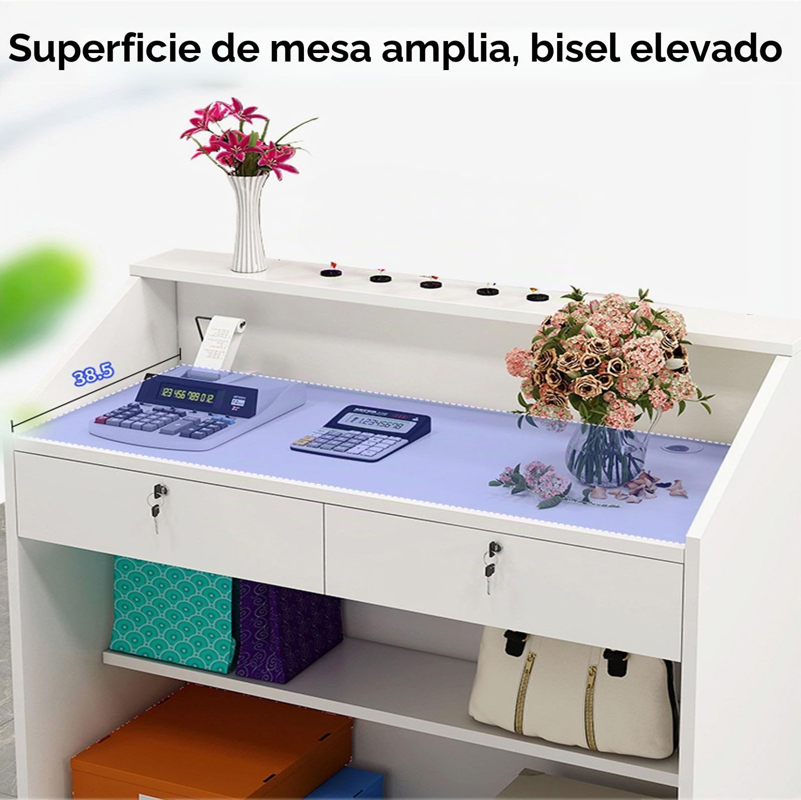 Mostrador De Recepción con Cajón con Cerradura, Mesa De Caja Minorista, Registradora Multifuncional para Salones De Belleza y Tiendas De Ropa