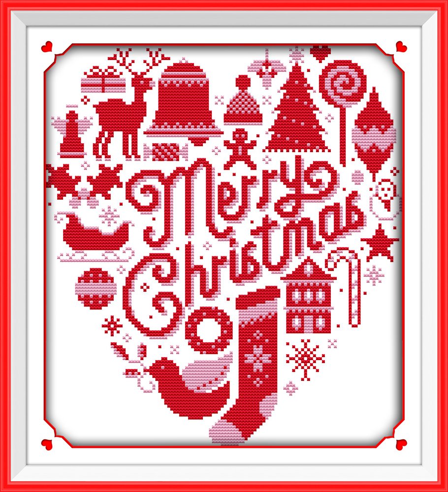 CaptainCrafts Cross Stitch Kits, New Stamped and Counted Fabric Cross Stitching DIY Art DMC Needlecrafts Embroidery Kit for Adults Beginner (White, Christmas Style)
