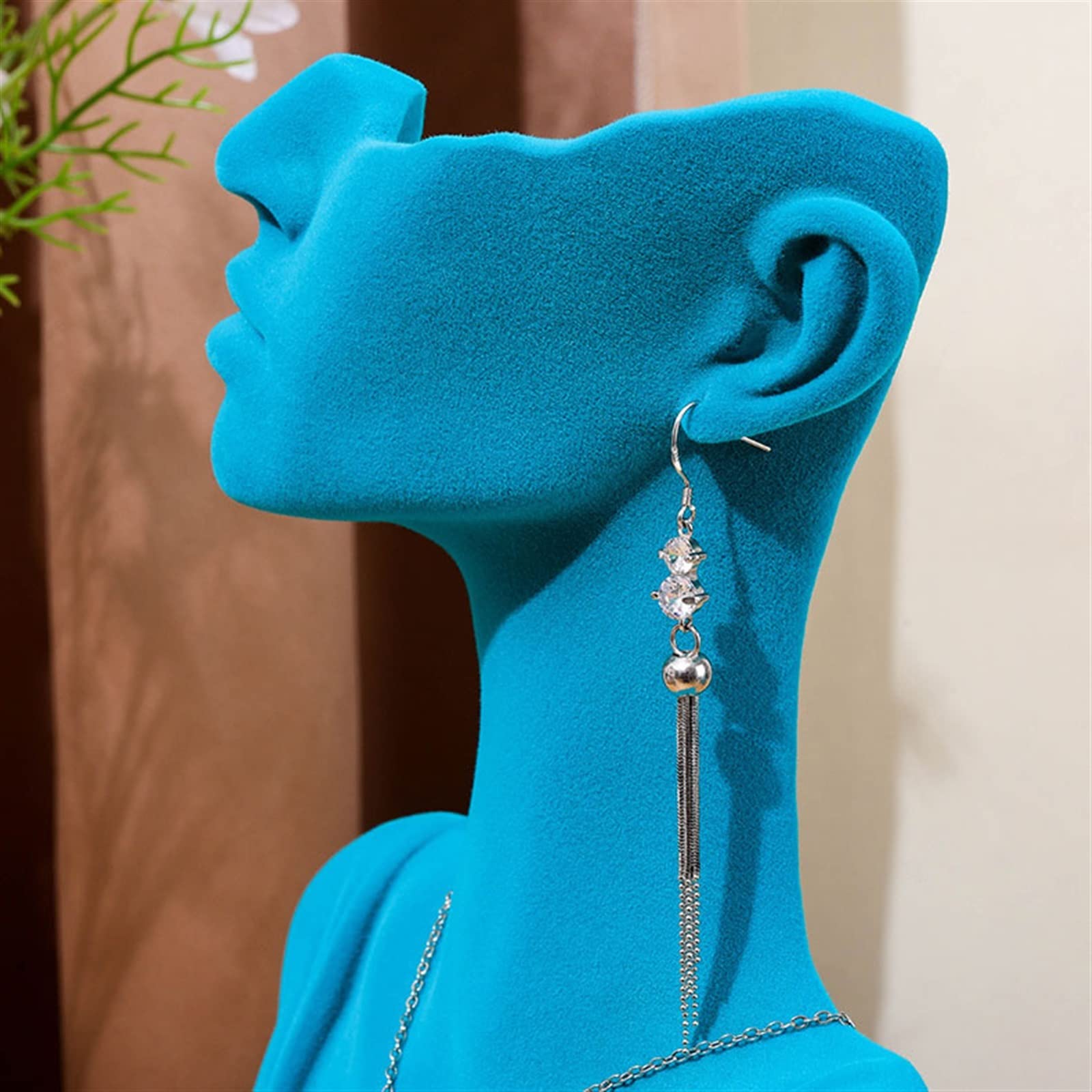 Gioielli Espositore Collana Gioielli Busto Display Holder Resina blu + Velluto Collana Ciondolo Catena Orecchino Gioielli Busto Mannequin Organizzatore Supporto Stand Gioielli Eremagliera Vetrina