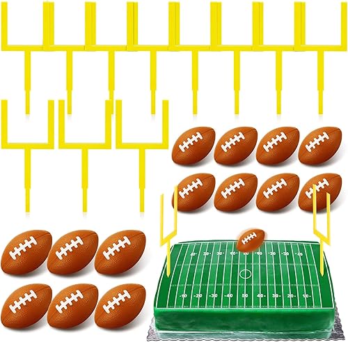 Taiyin 9 piezas de decoración de pastel de fútbol, 6 postes, decoración de campo, 3 mini bolas deportivas para fiesta de cumpleaños temática de