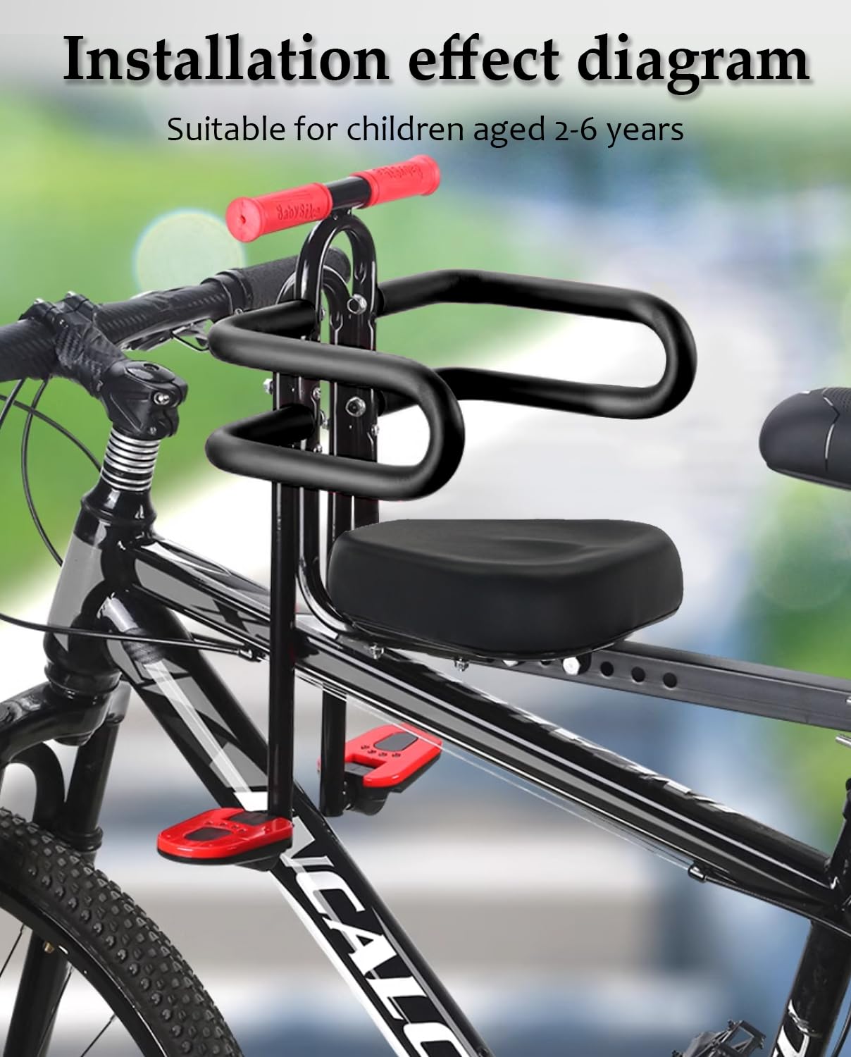 Seggiolino da Bambino Anteriore per Monopattino e Bicicletta Elettrica con Sella e Poggiapiedi, Compatibile Bicicletta Ibrida, Cruiser e Bici da Città, per Bambini dai 2 ai 6 anni