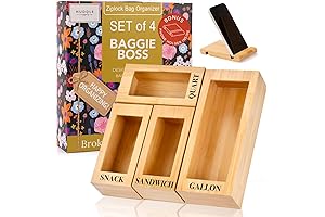 BAGGIE BOSS 4-Piece Wooden Bamboo Ziplock Bag Organizer for Drawer with Easy-Find Etched Labels
