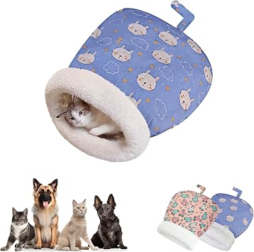 Cat Sleeping Bag for Indoor Cats, 2026 Fluffy Cat Winter Nest Cave Bed, 360  Warm Semienclosed Soft Plush Pet Sleep Bags for Dog Puppy Kitten 5.5-16.5 Pounds Blue Rabbit