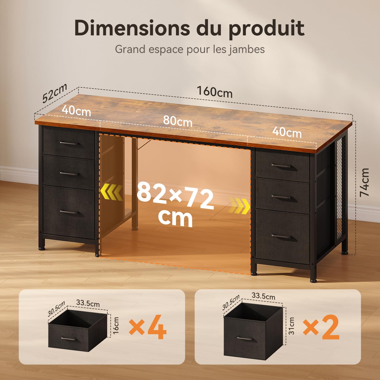 Coleshome Biurko z 6 Szufladami, 160x52 cm Biurko Komputerowe z Miejscami do Przechowywania, Biurko do Domowego Biura, Brązowy | Stół komputerowy z szufladami, dolną półką i dużą ilością miejsca do pracy, nauki lub kreatywności.