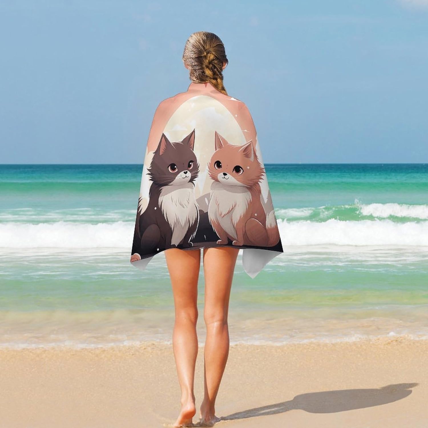 Cartoon Cat Oversized Beach Towel Set 31x 51 in image 5