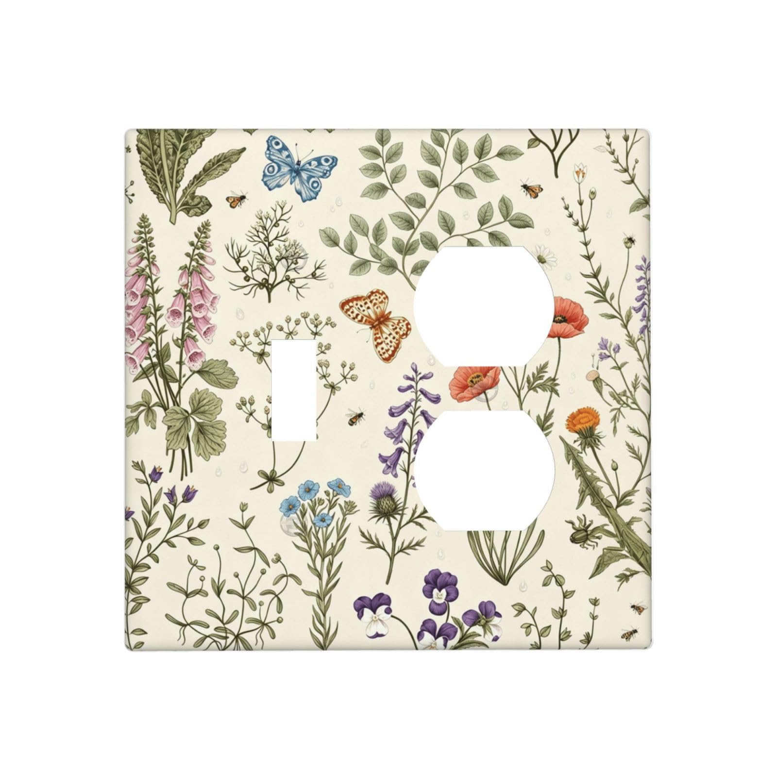 Dwbguo Cottagecore Floral Decorative Outlet Covers Vintage Botanical Wildflower 2 Gang Wall Plate Single Toggle Duplex Combo Cottagecore Vintage Floral Light Switch Covers Switch Plate Cover For Bedroom Home Decor