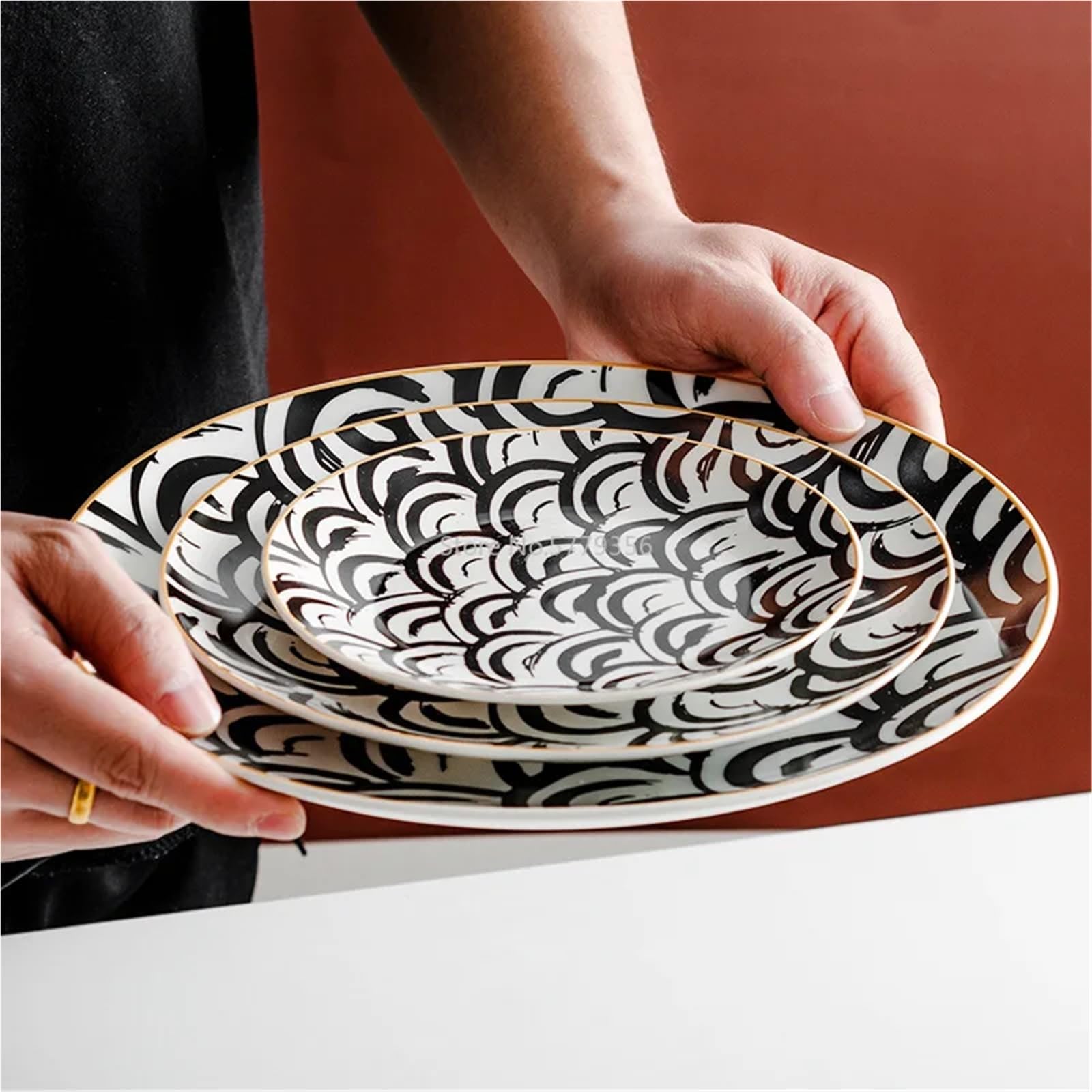 Plato llano de cerámica de estilo nórdico, plato plano for servir carne y frutas for cocina y comedor(B,10 Inches)