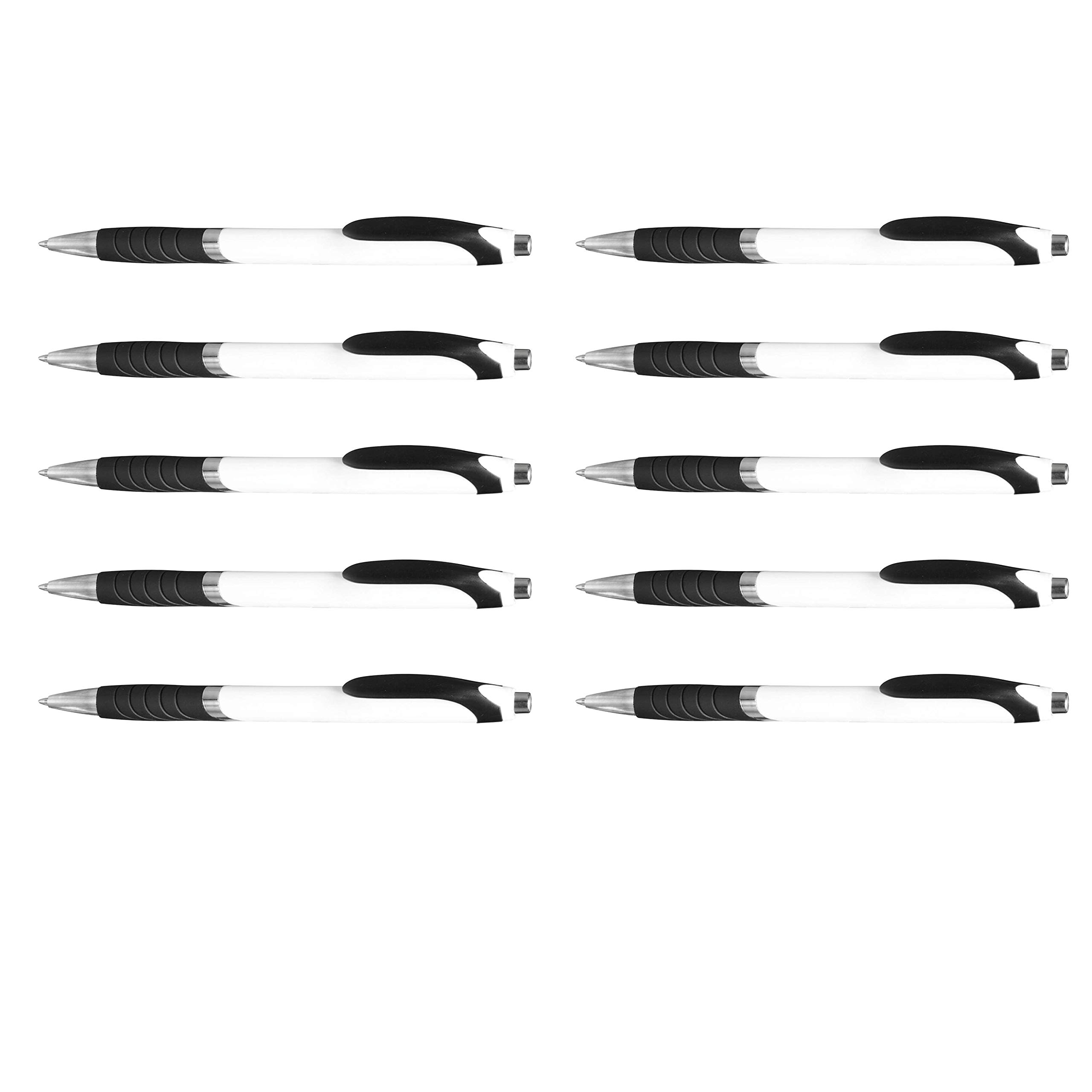 DISCOUNT PROMOS Ballpoint Pens With Rubber Grip - 10 pack - Black Ink Ball Point Pen with Soft Touch Plastic - White