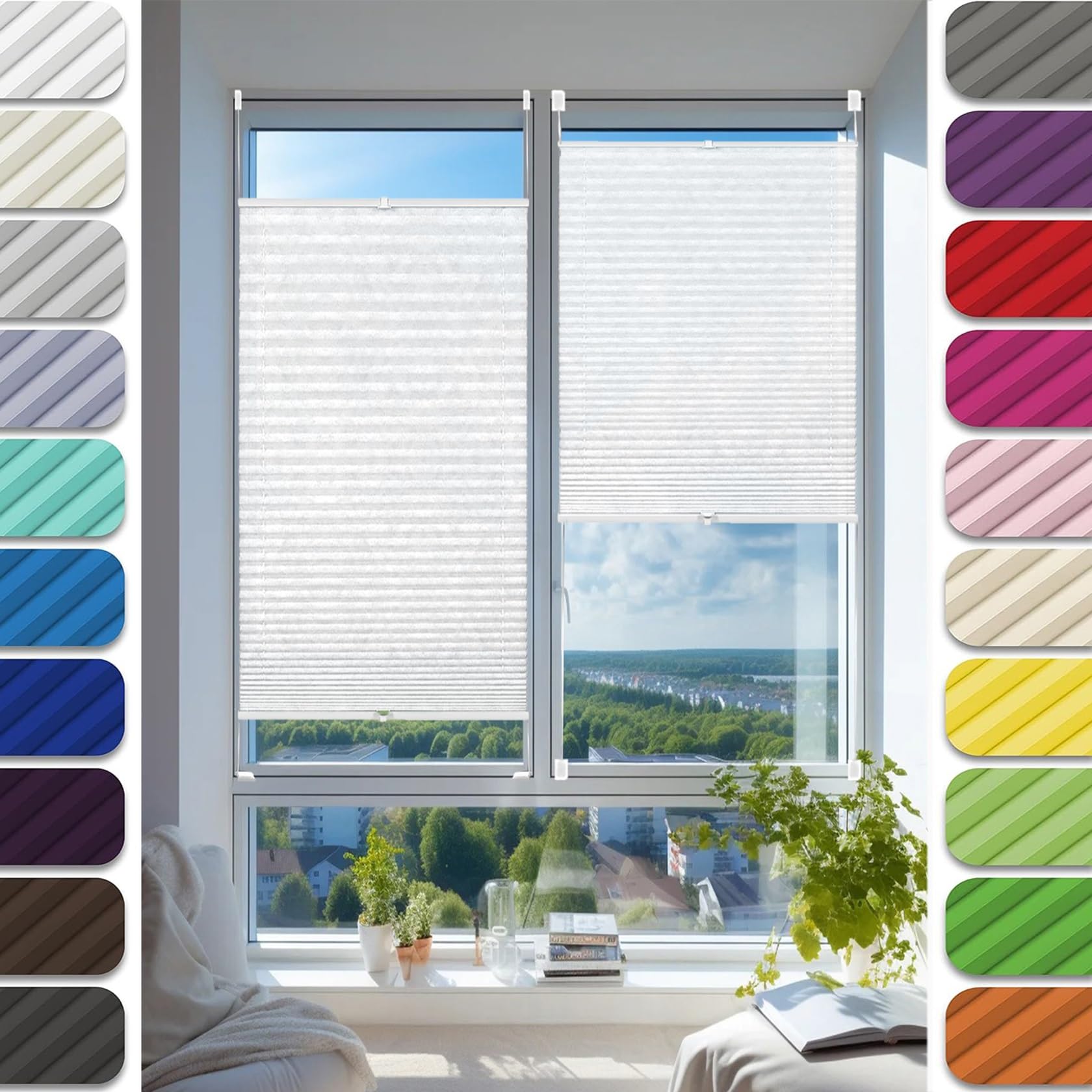 No Drill Blinds Temporary Window Blinds 30 x 70 cm (W x H), Easy to Install No Tools Needed Quick Fix, Self Adhesive Pleated Paper Blinds, Vertical Pleated Blinds, for Window Door, White