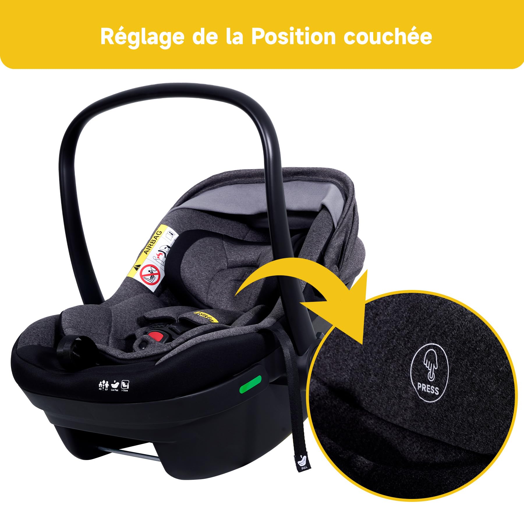 Jovikids Siege Auto avec Base, ECE R129 i-Size, 0-18 Mois, ISOFIX, Appui-tête Réglable en 9 Positions, Porte-Bébé de voyage Groupe 0/0+, 40-87 cm, Léger, Siège Auto pour Nouveau-né (Noir)