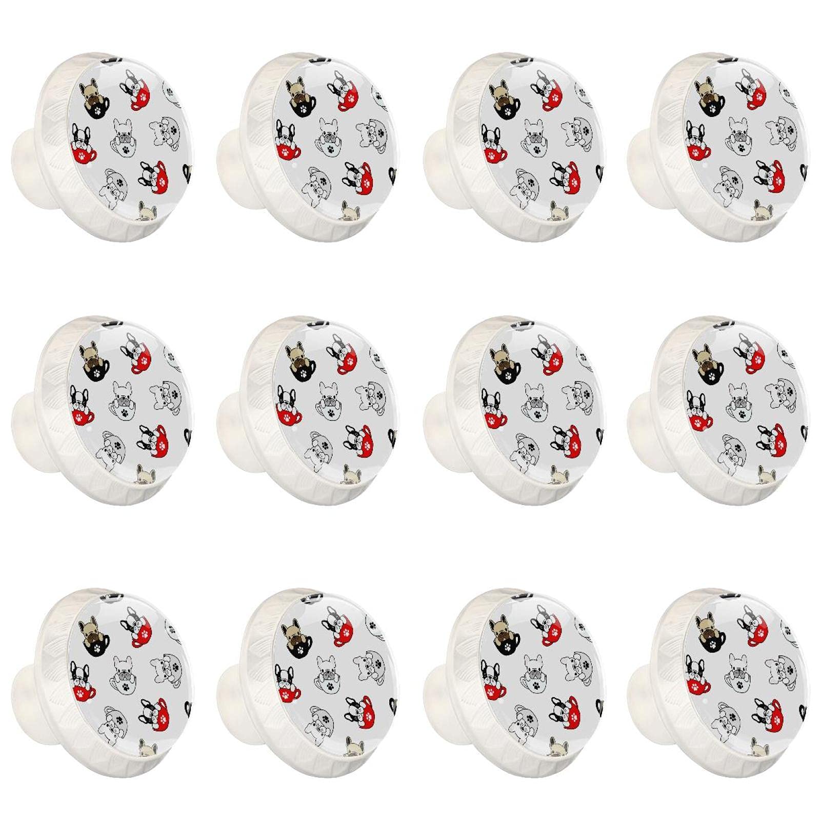 Chien blanc animal imprimé sur 12 boutons ronds de meubles