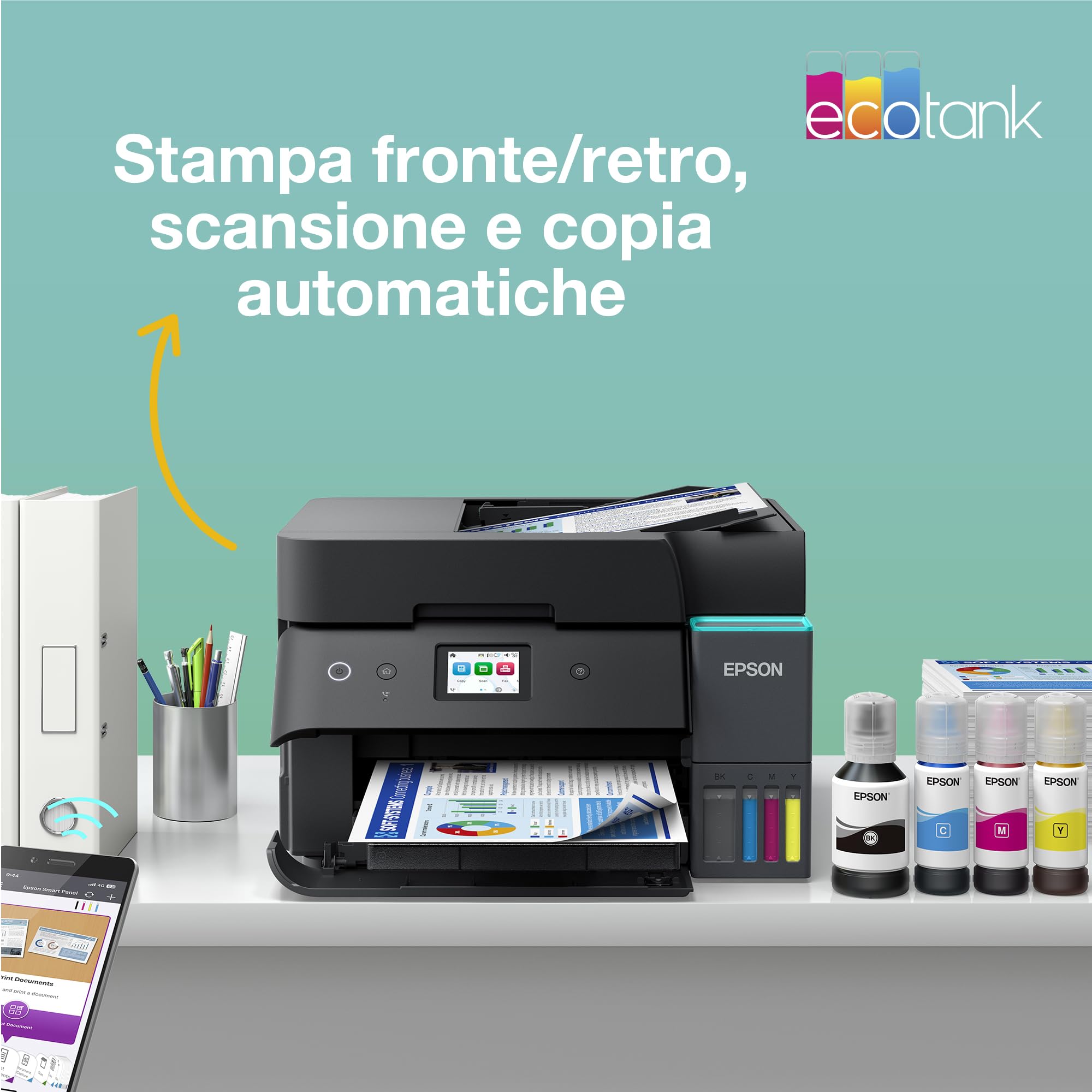 Epson EcoTank ET-4955 Stampante multifunzione A4 Wi-Fi AirPrint ADF fronte/retro scansione copia fax