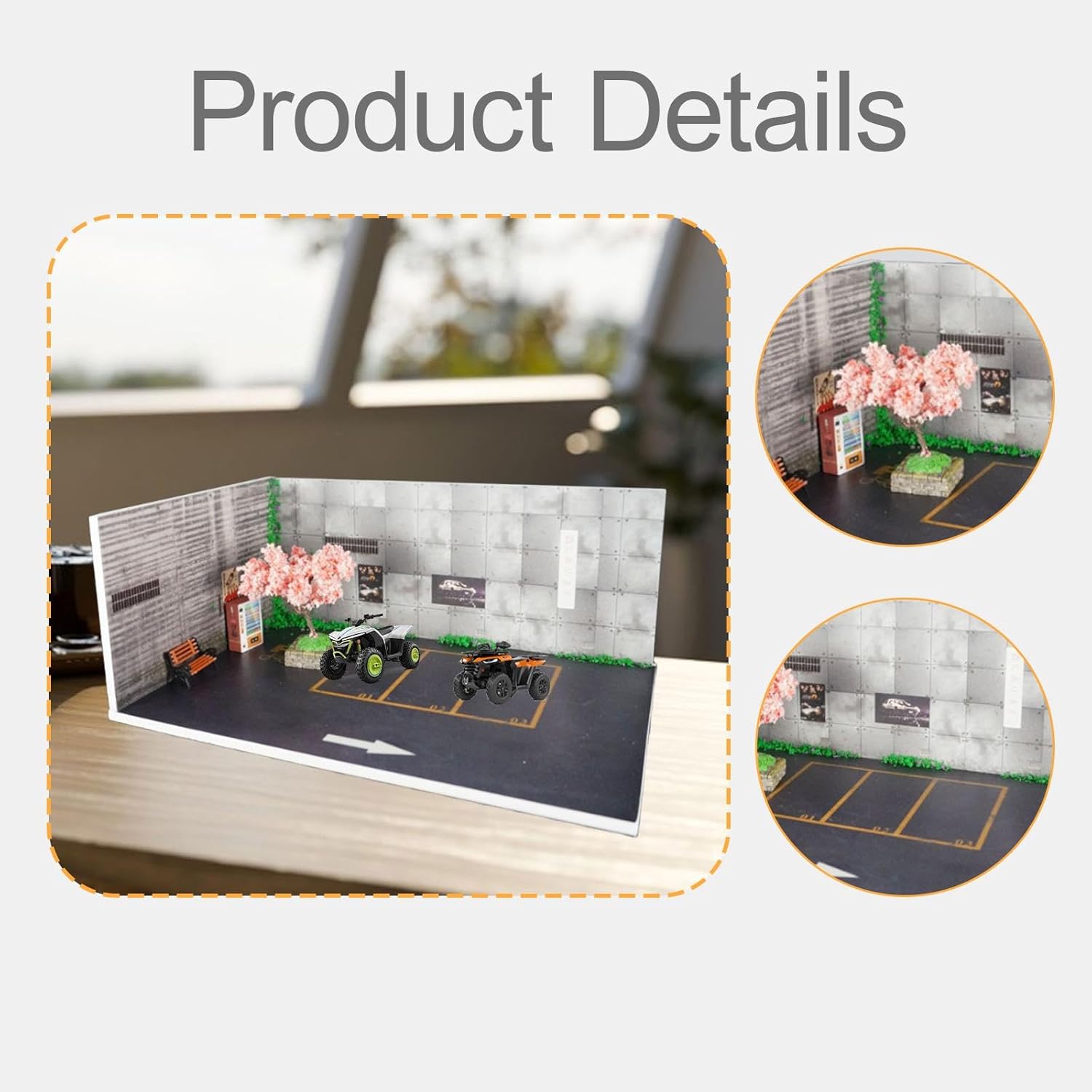 1/64 Parking Lot Scene Mini Alloy Car Model Garage Simulation Gift Japanese Street Vehicle Scene Toy for Accessories Layout, No Dust Cover