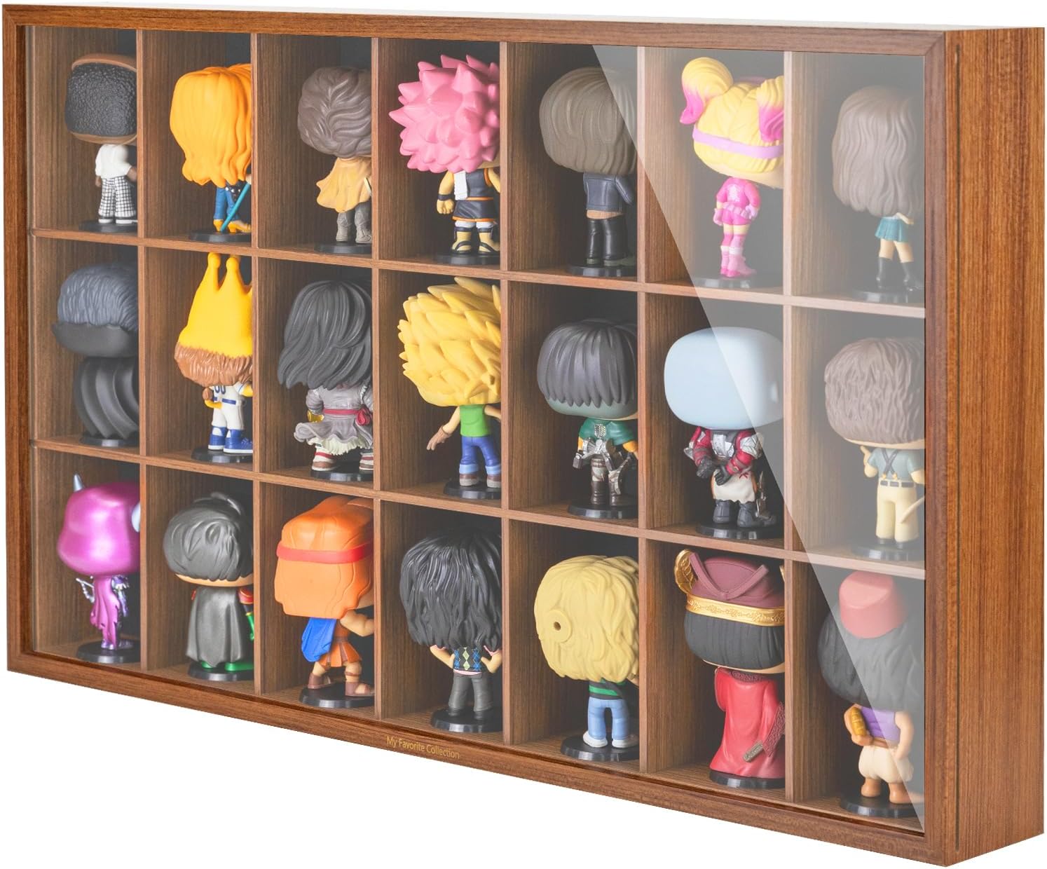 SIXPOINTS Wooden Action Figure Display Case for 4 inch Funko Pop Figures, Collections Organizer Storage Cabinet Wall Mount with Acrylic Glass Door & Figure Stands