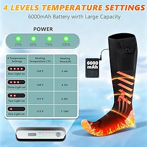 Heated Socks for Men Women, 6000mAh*2 Battery Upgraded Rechargeable Electric Heated Socks Up to 10 Hours, Smart Washable Foot Warmer for Camping Fishing Skiing Skating Hiking Outdoor Work